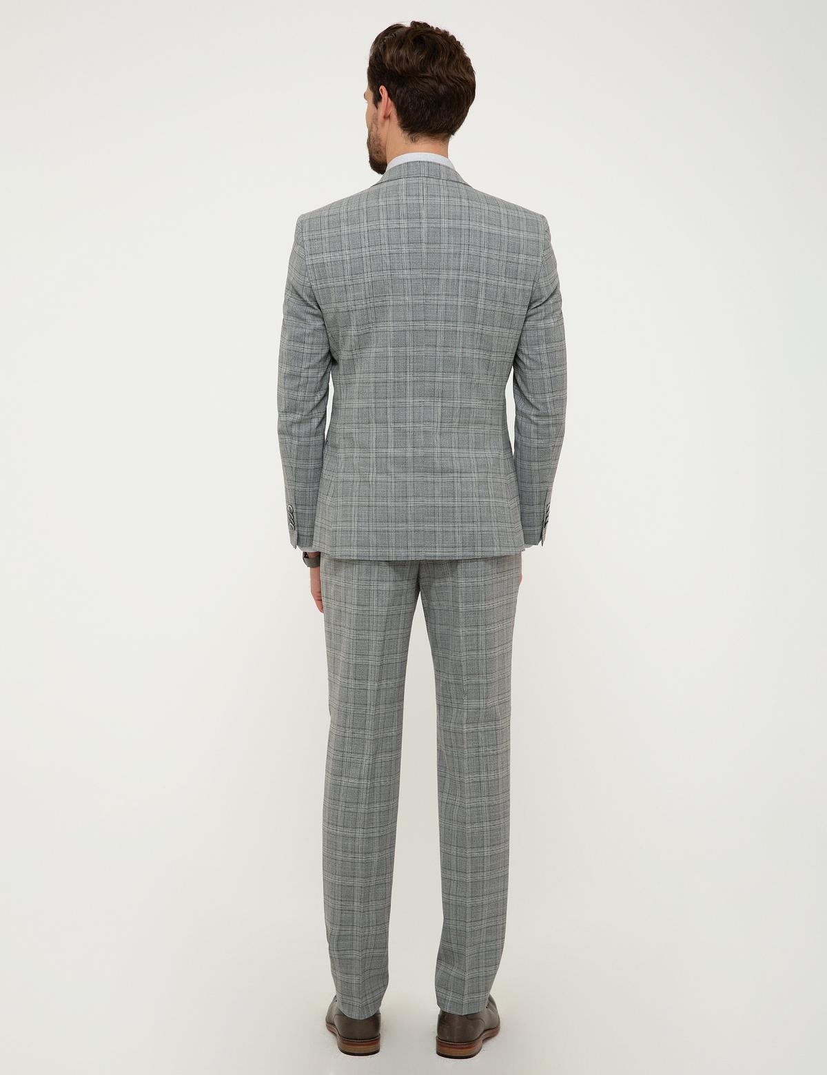 Gri Ekose Ekstra Slim Fit Yelekli Takım Elbise - 50199953002