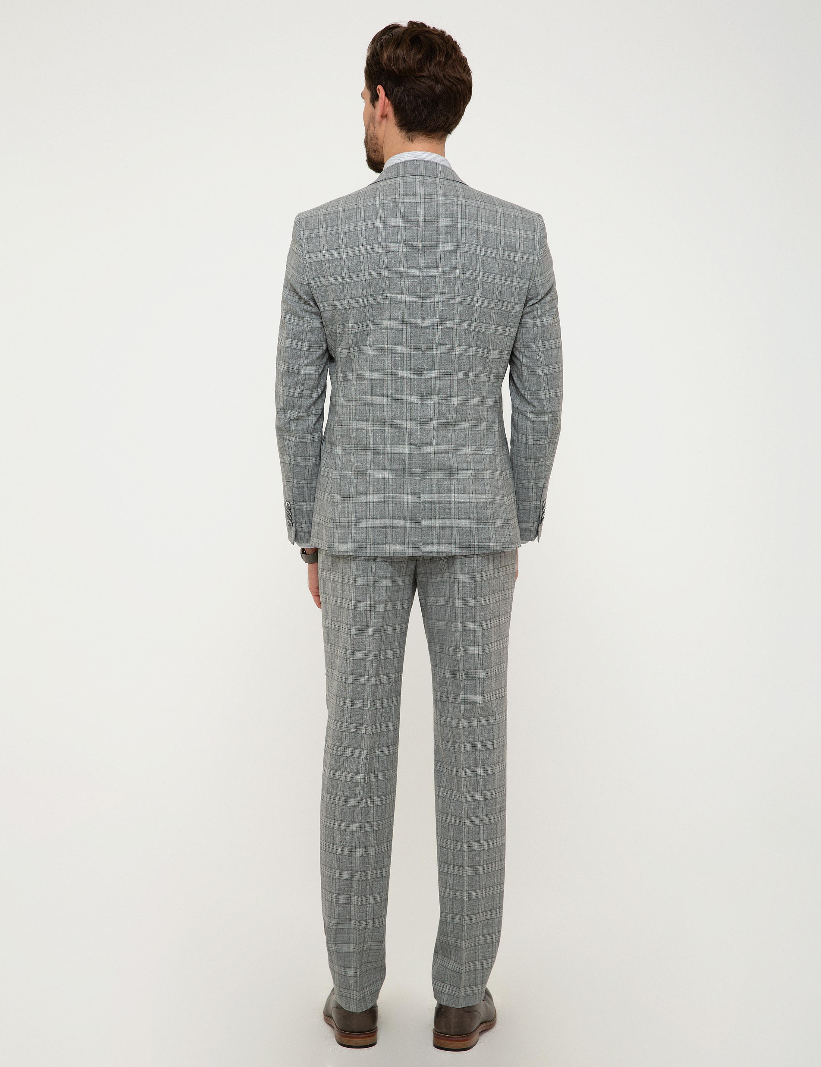 Gri Ekose Ekstra Slim Fit Yelekli Takım Elbise