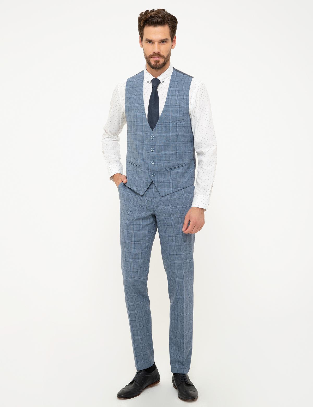 Mavi Ekose Ekstra Slim Fit Yelekli Takım Elbise - 50199953041