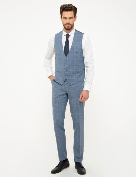 Mavi Ekose Ekstra Slim Fit Yelekli Takım Elbise - 50199953041