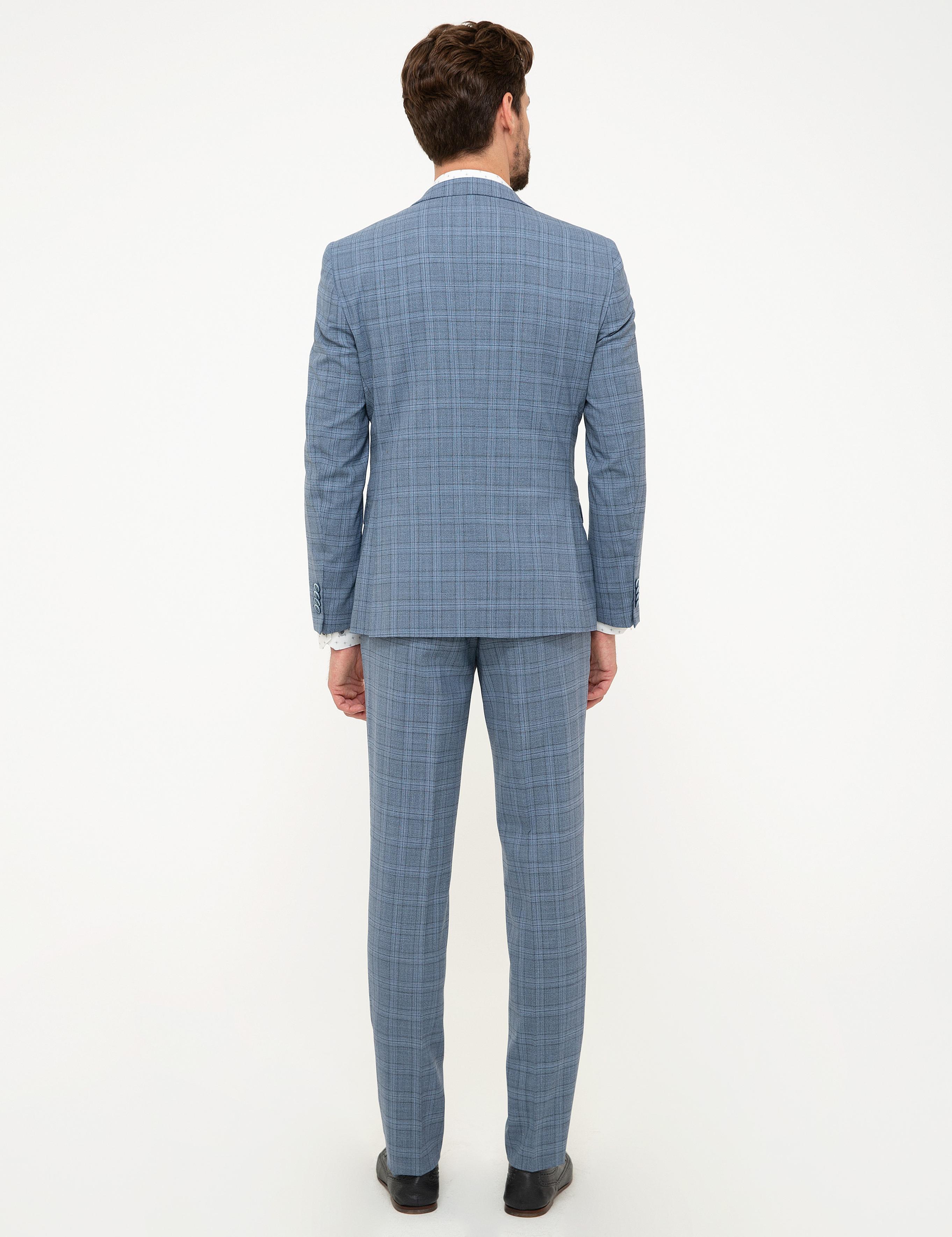 Mavi Ekose Ekstra Slim Fit Yelekli Takım Elbise