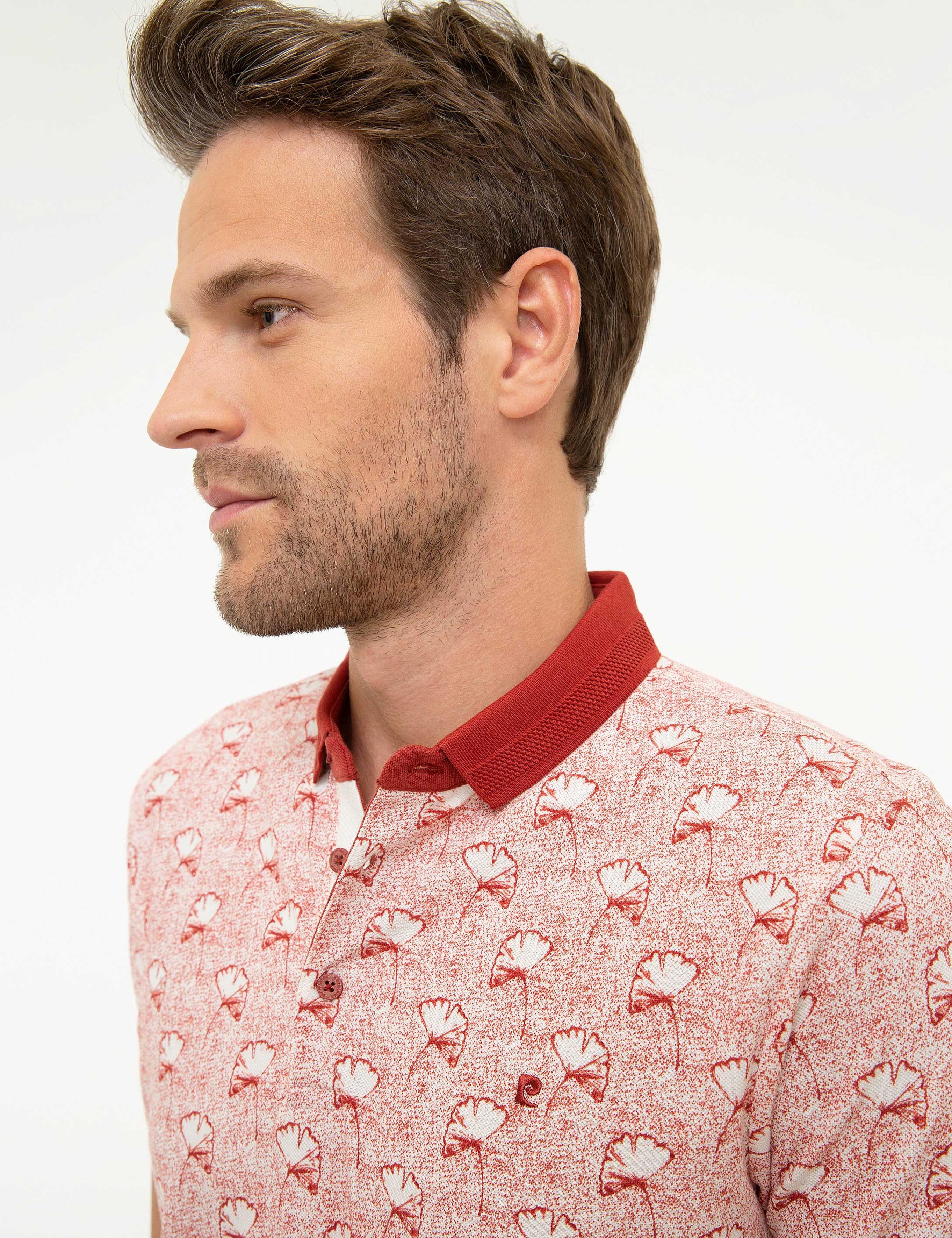 Kiremit Slim Fit Desenli Polo Yaka Tişört