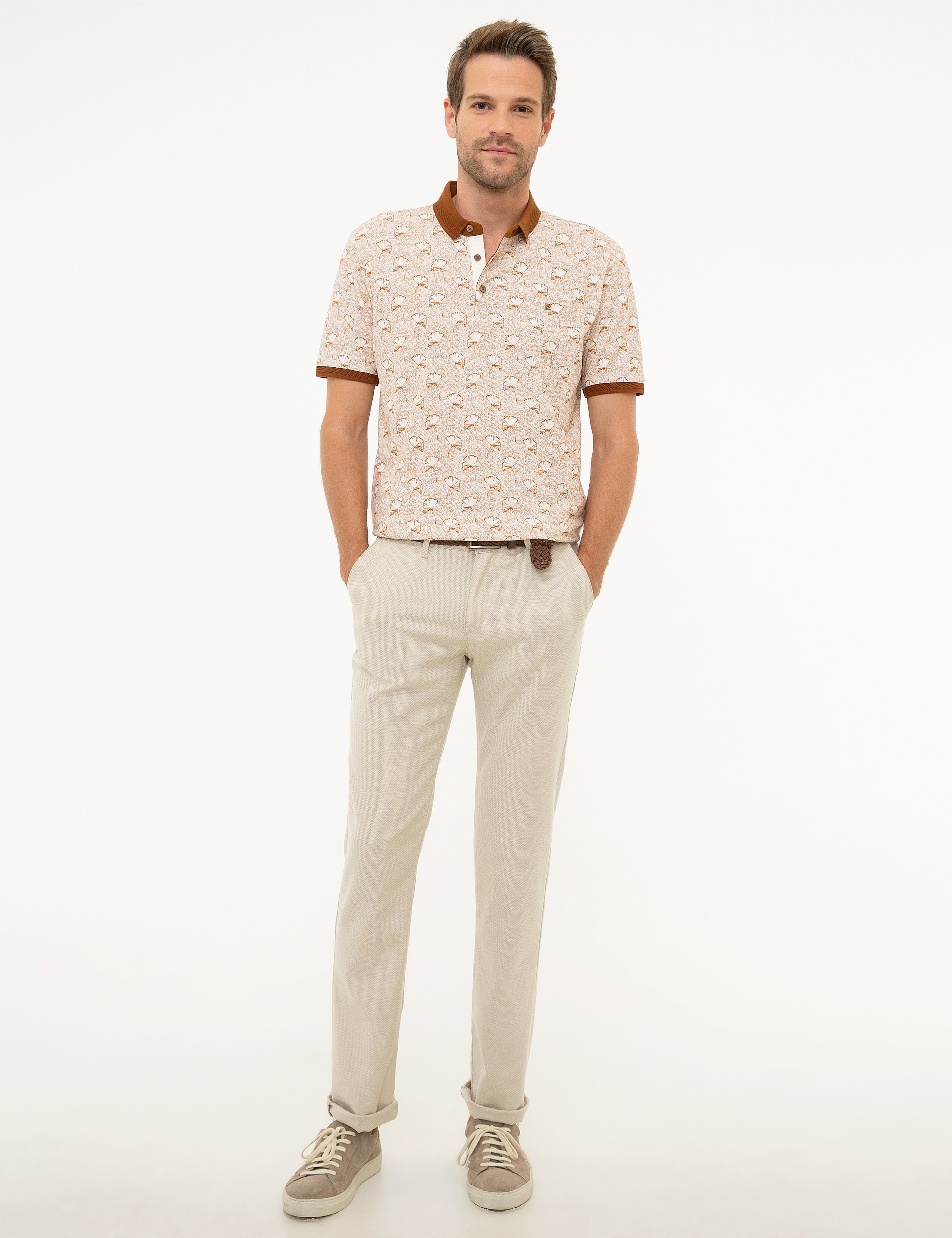 Açık Kahverengi Slim Fit %100 Pamuk Polo Yaka T-Shirt - Image 4