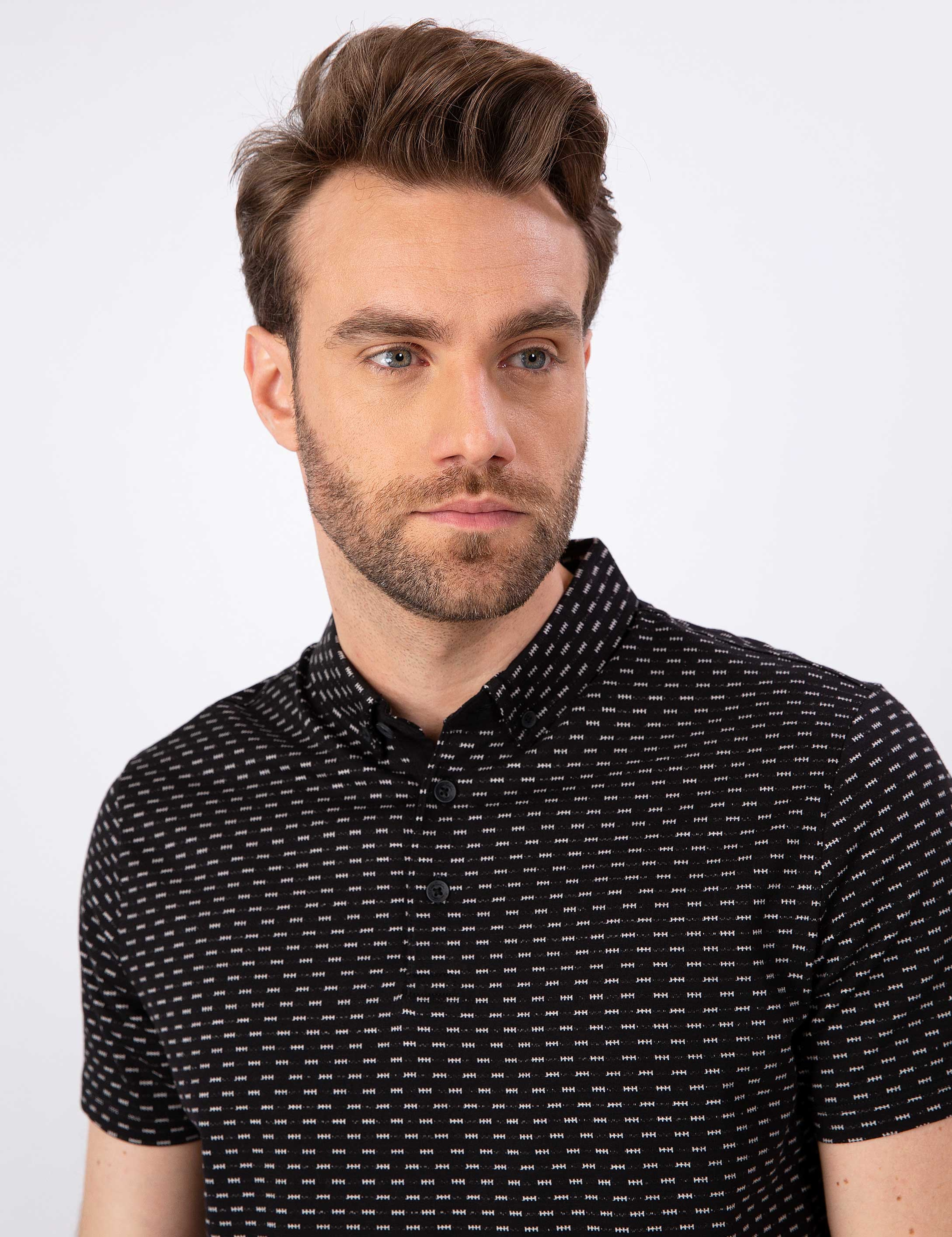 Siyah Slim Fit Polo Yaka T-Shirt - Image 2
