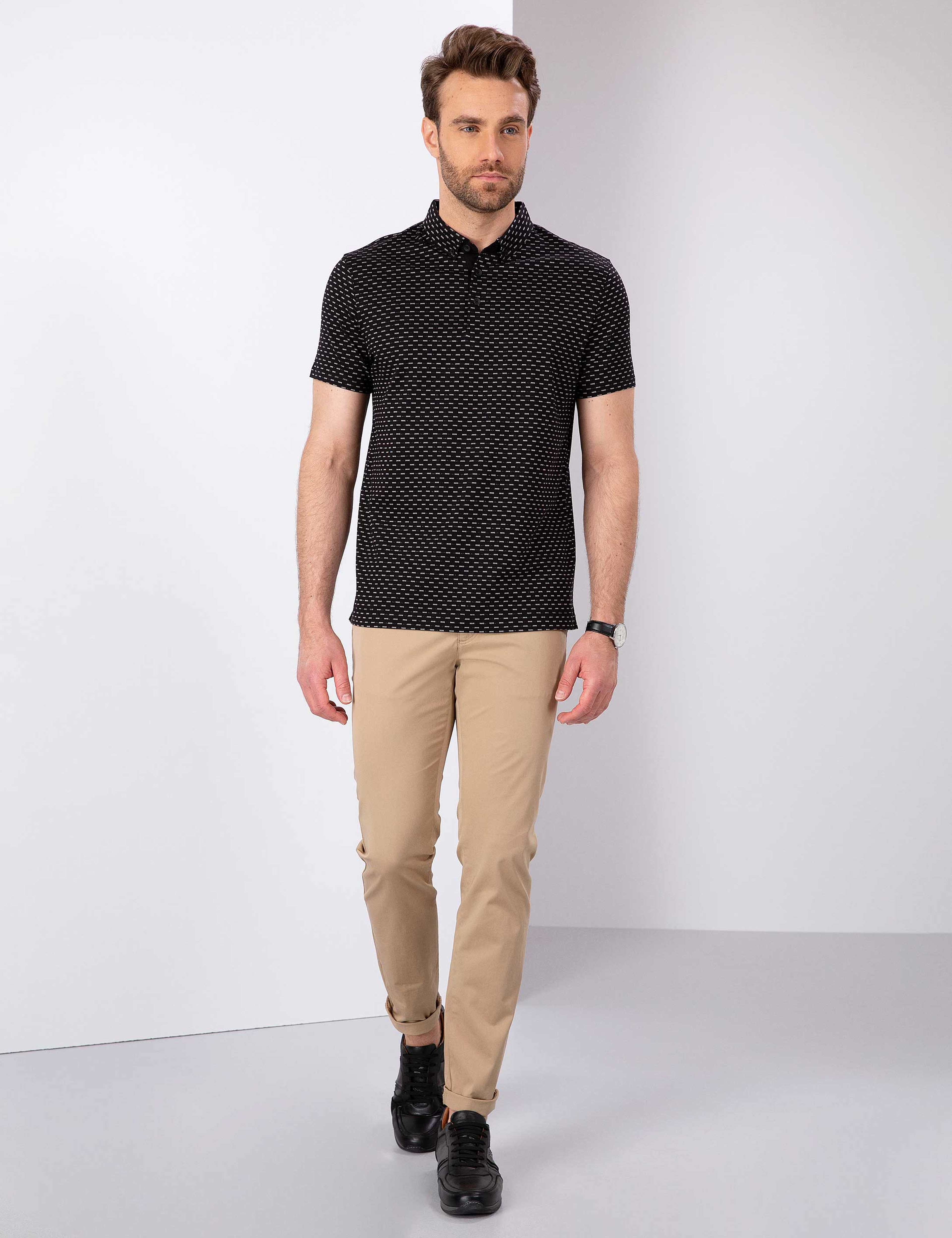 Siyah Slim Fit Polo Yaka T-Shirt - Image 4