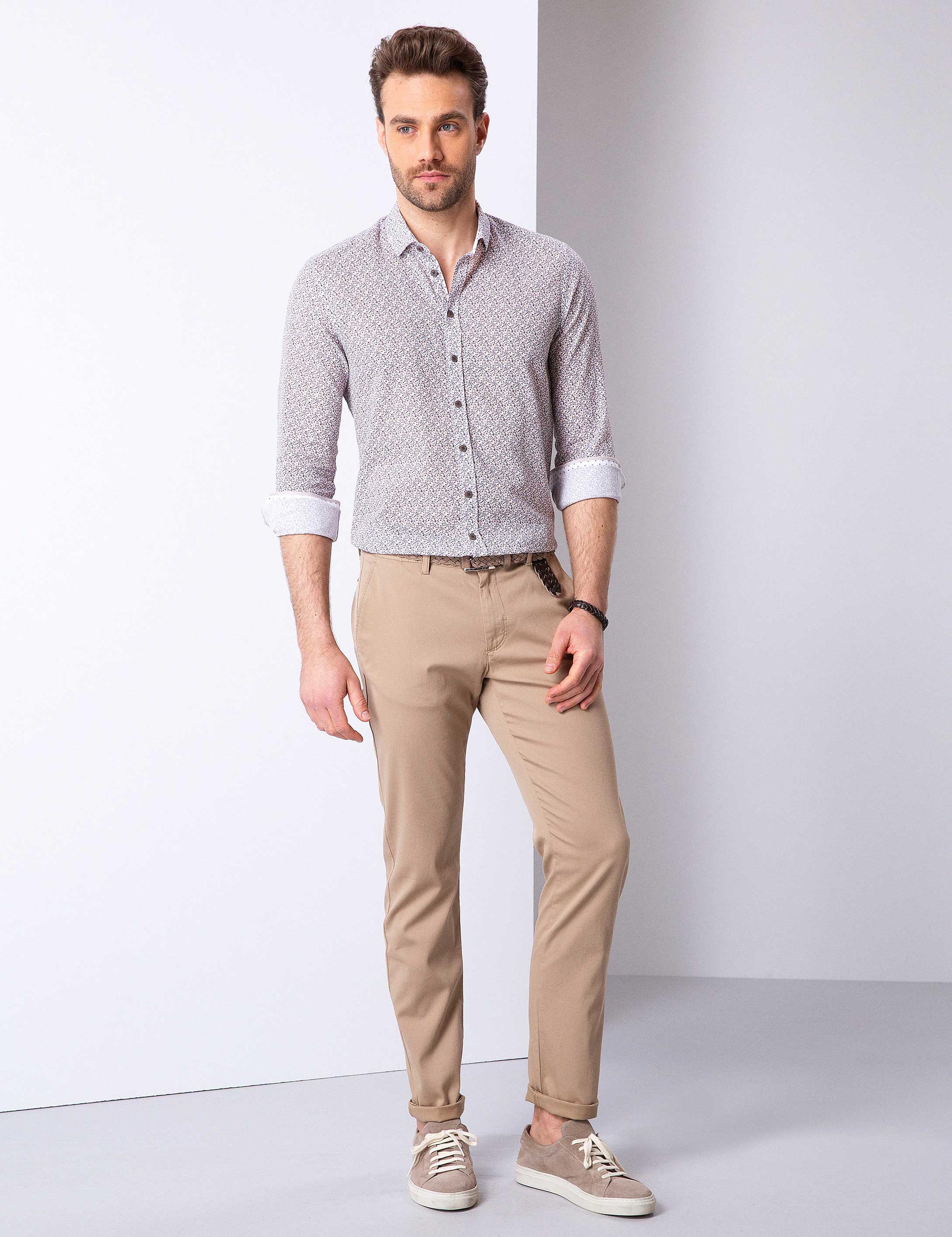 Kahverengi Slim Fit Uzun Kollu Gömlek