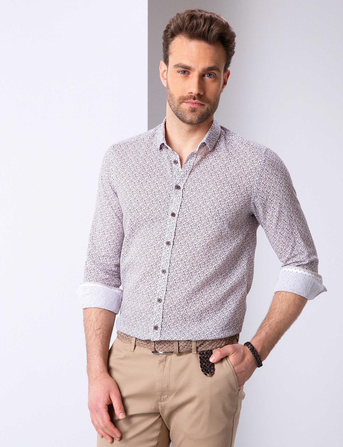 Kahverengi Slim Fit Uzun Kollu Gömlek