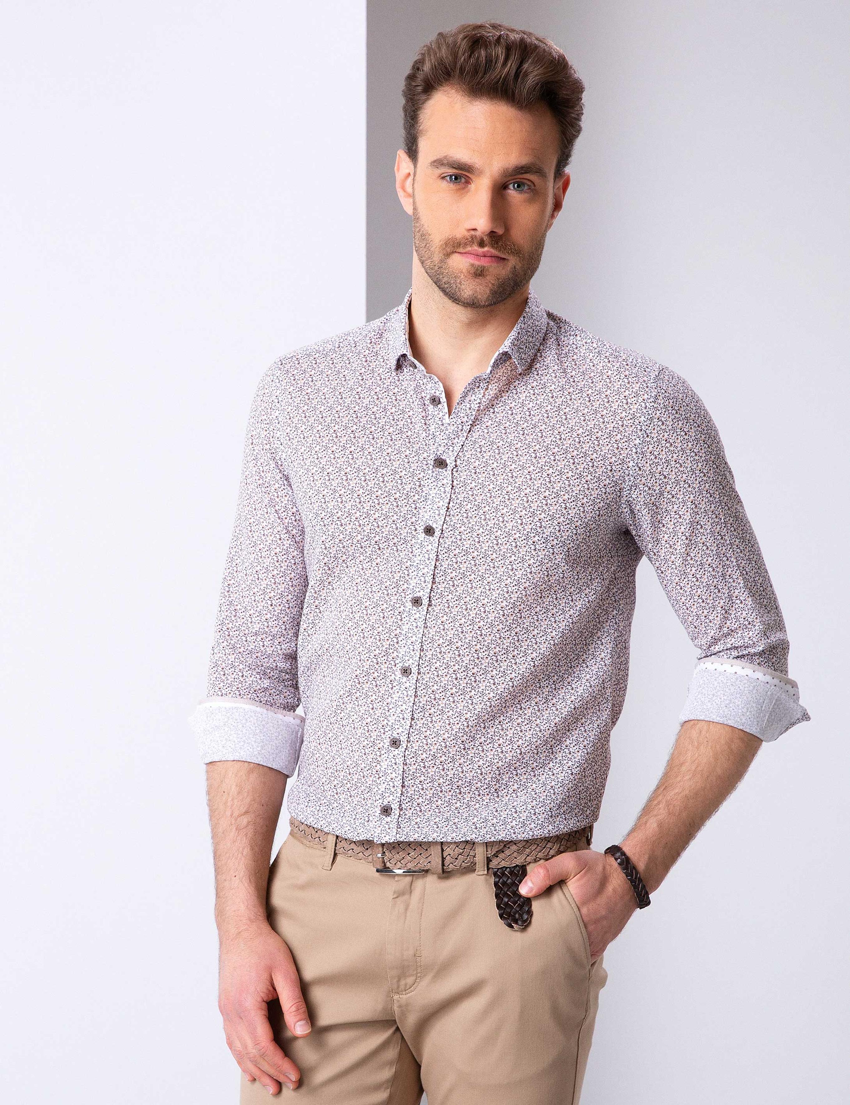 Kahverengi Slim Fit Uzun Kollu Gömlek