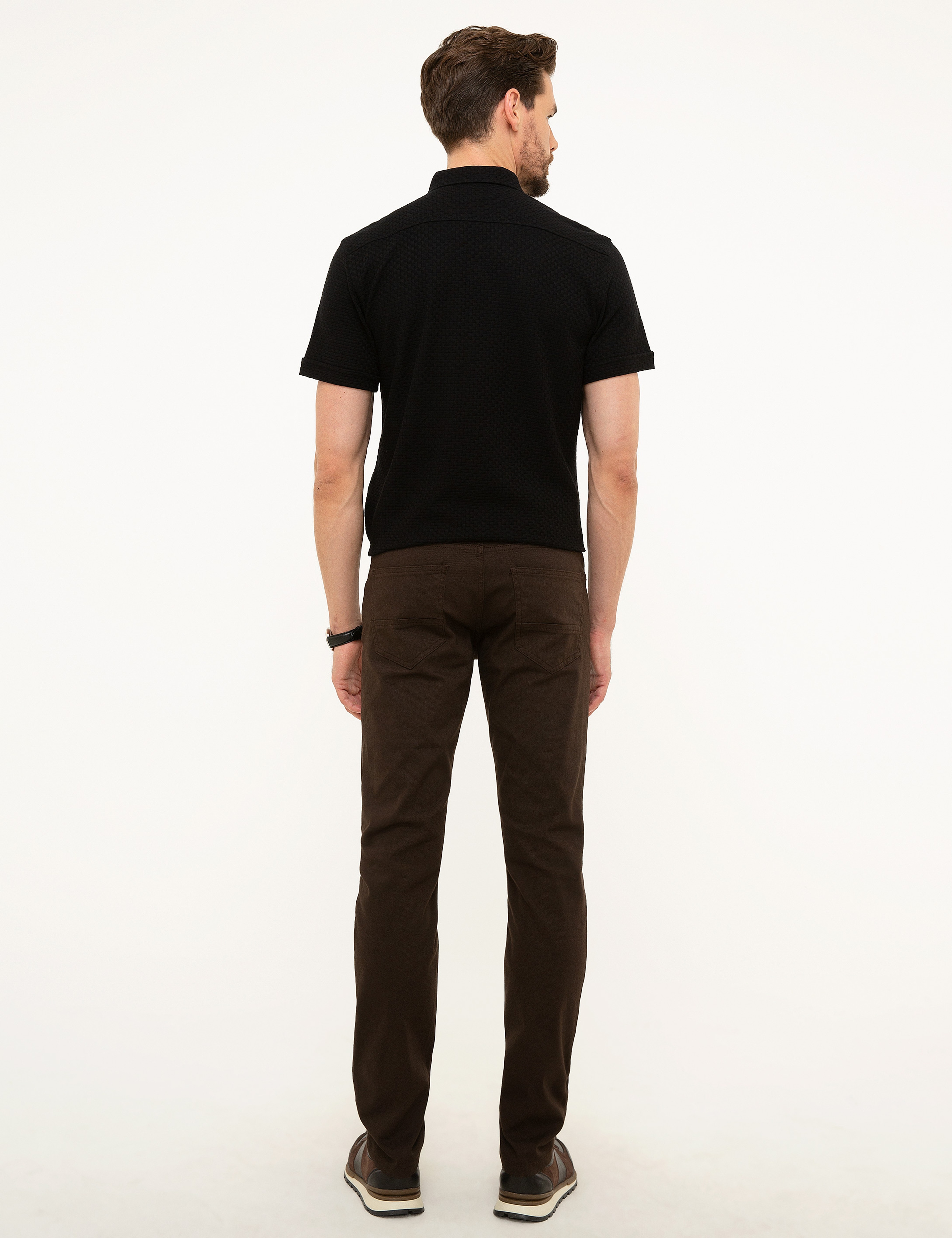 Kahverengi Slim Fit Kanvas Pantolon - Image 3