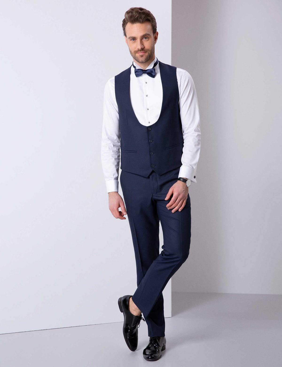 İndigo Yelekli Damatlık Smokin - 50201984017