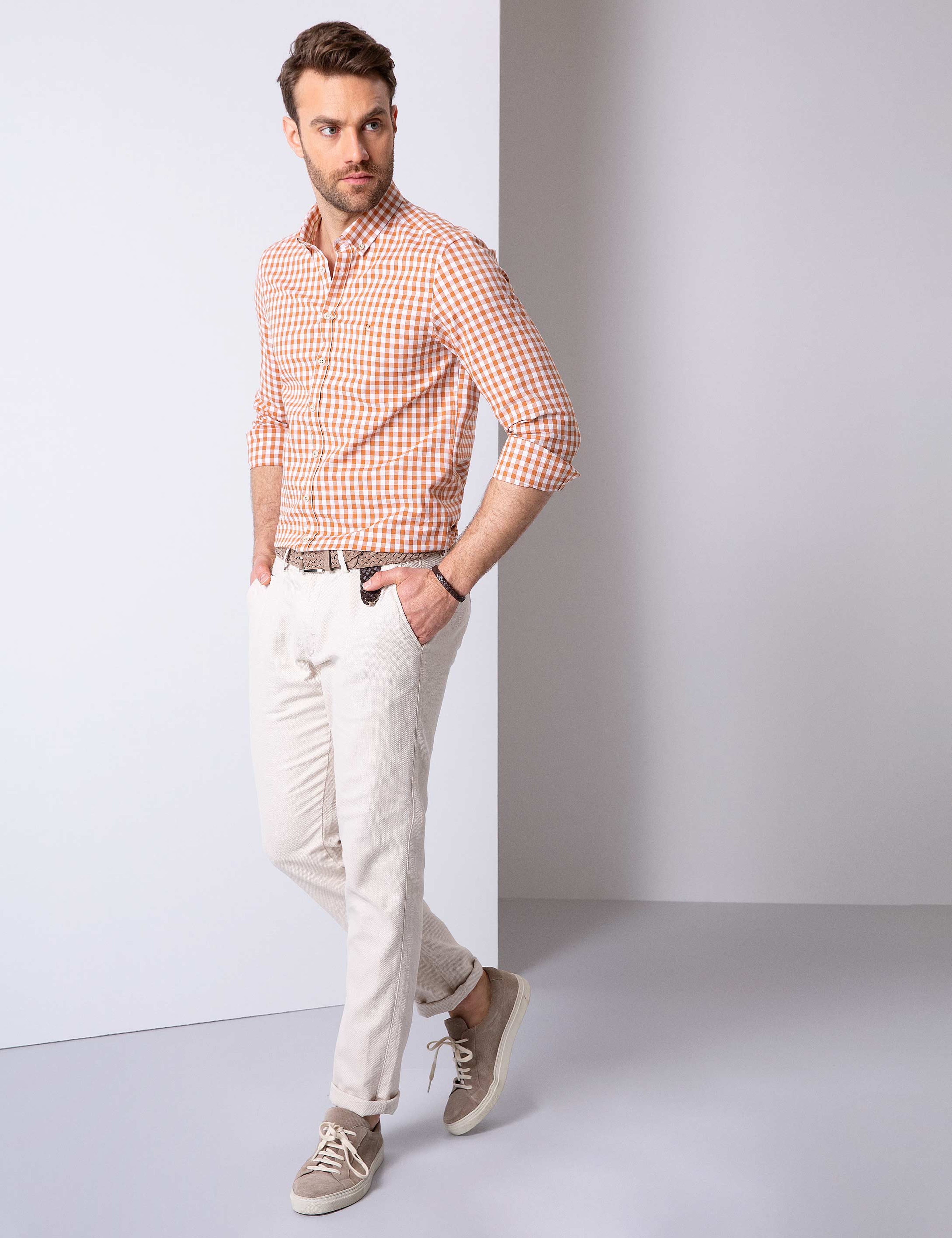 Turuncu Slim Fit Uzun Kollu Gömlek - Image 2