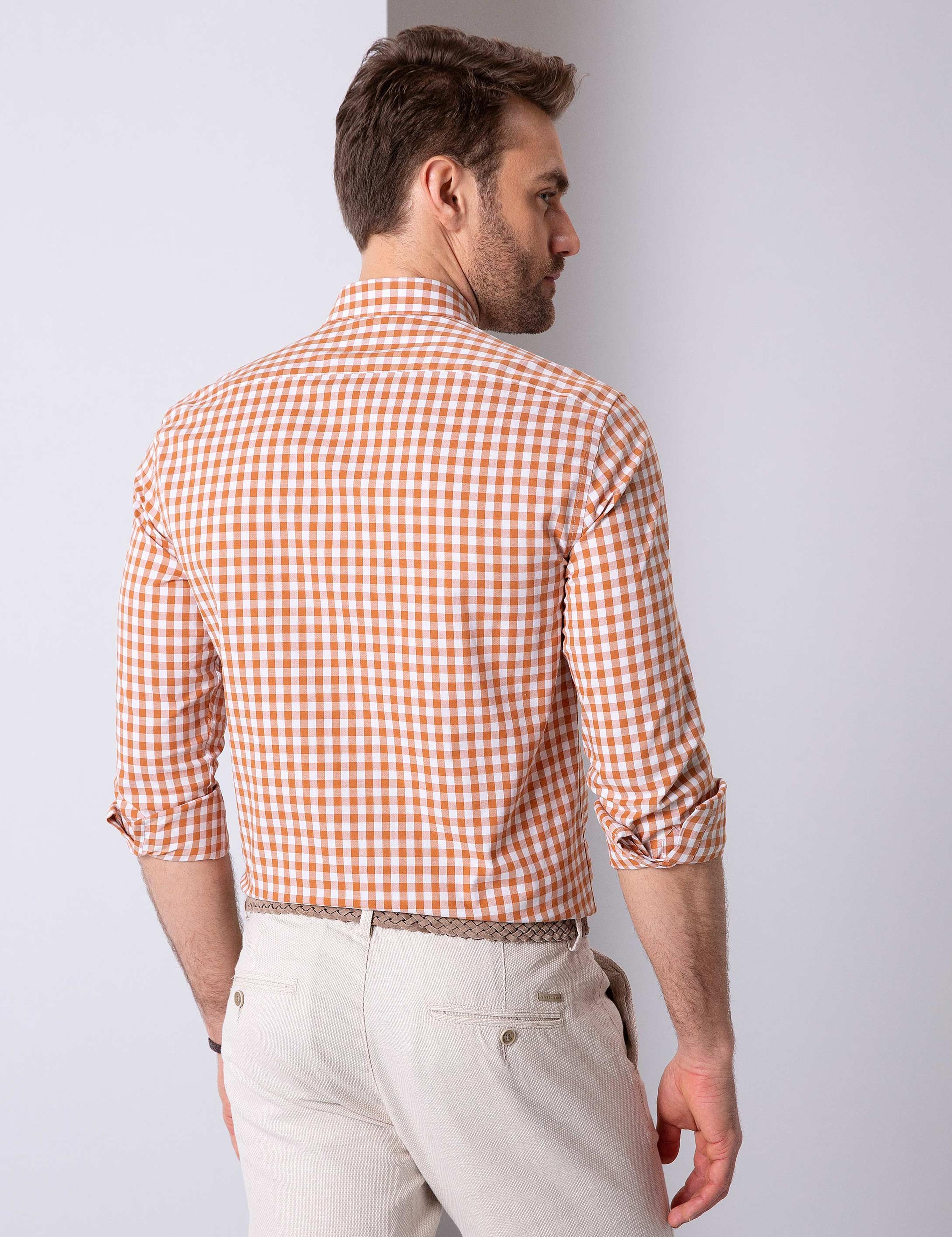 Turuncu Slim Fit Uzun Kollu Gömlek