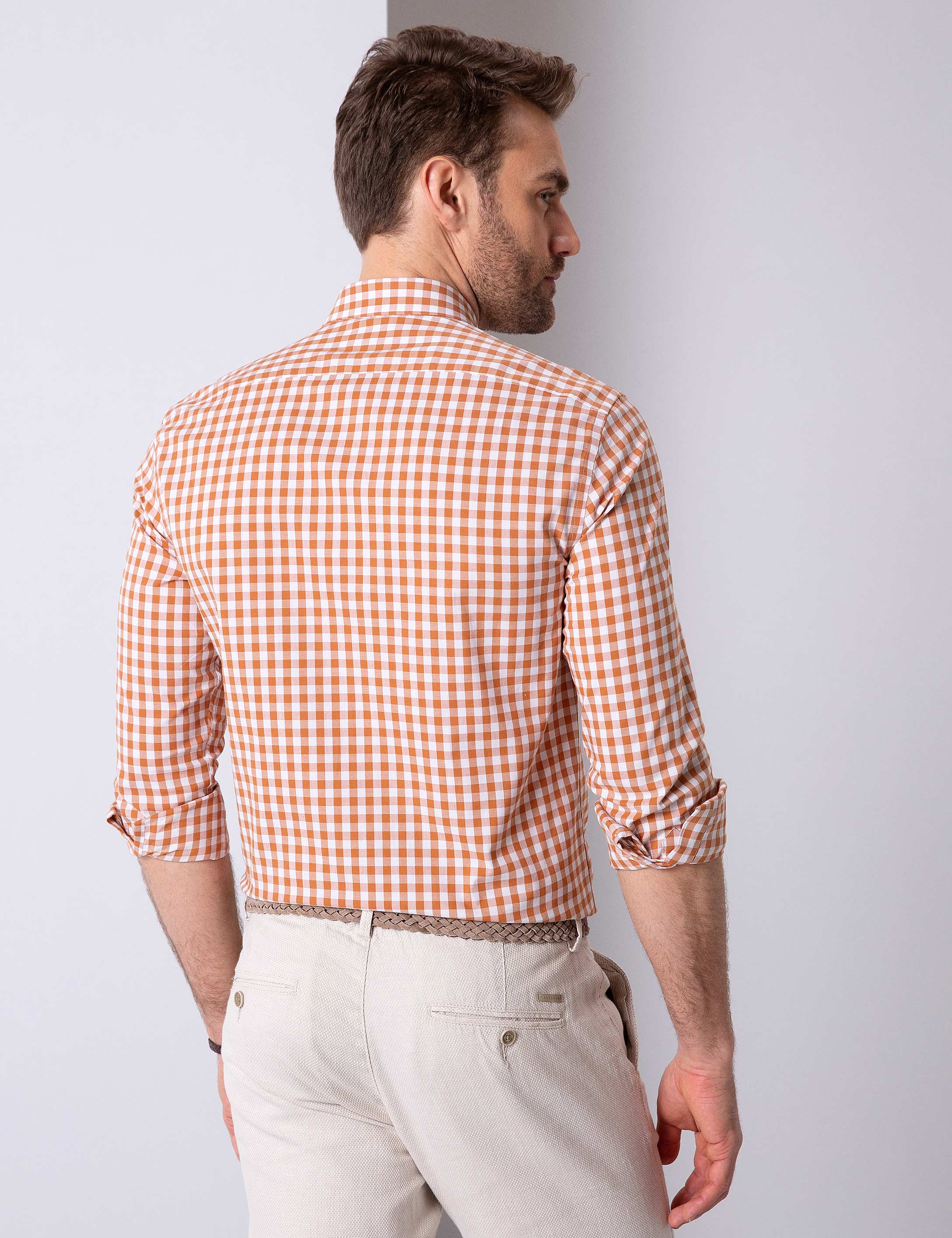 Turuncu Slim Fit Uzun Kollu Gömlek