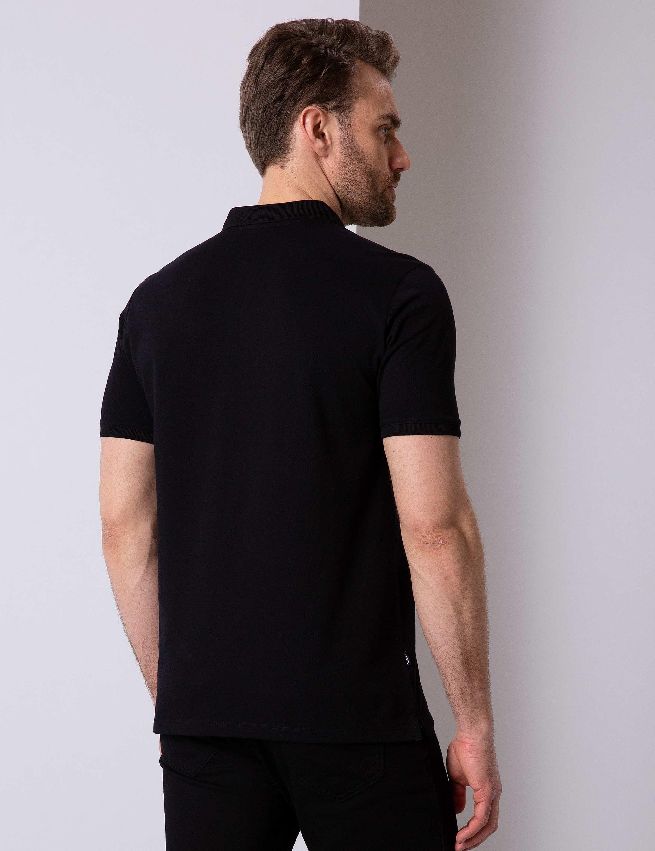 Siyah Regular Fit Basic Polo Yaka T-Shirt