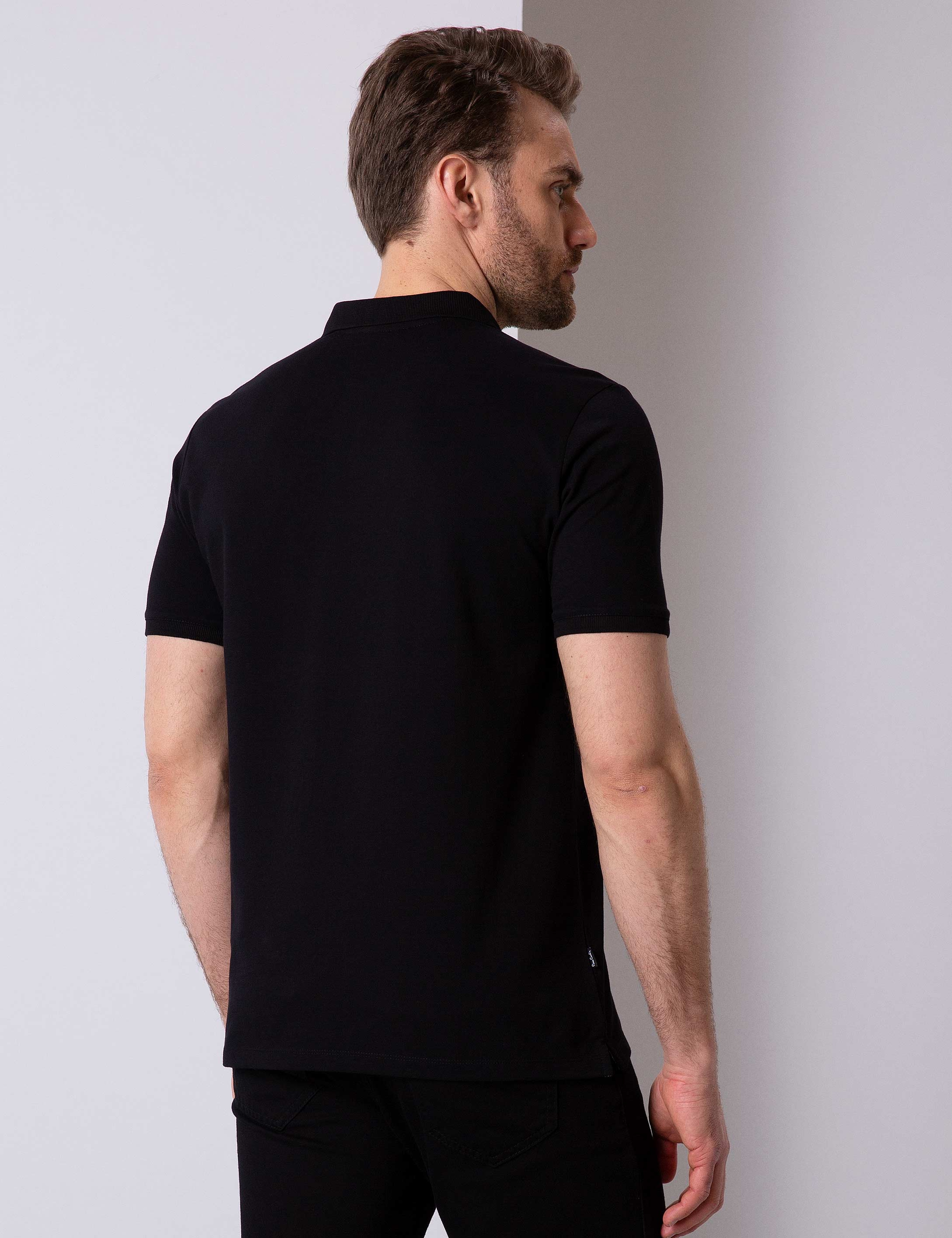 Siyah Regular Fit Basic Polo Yaka T-Shirt - Image 4
