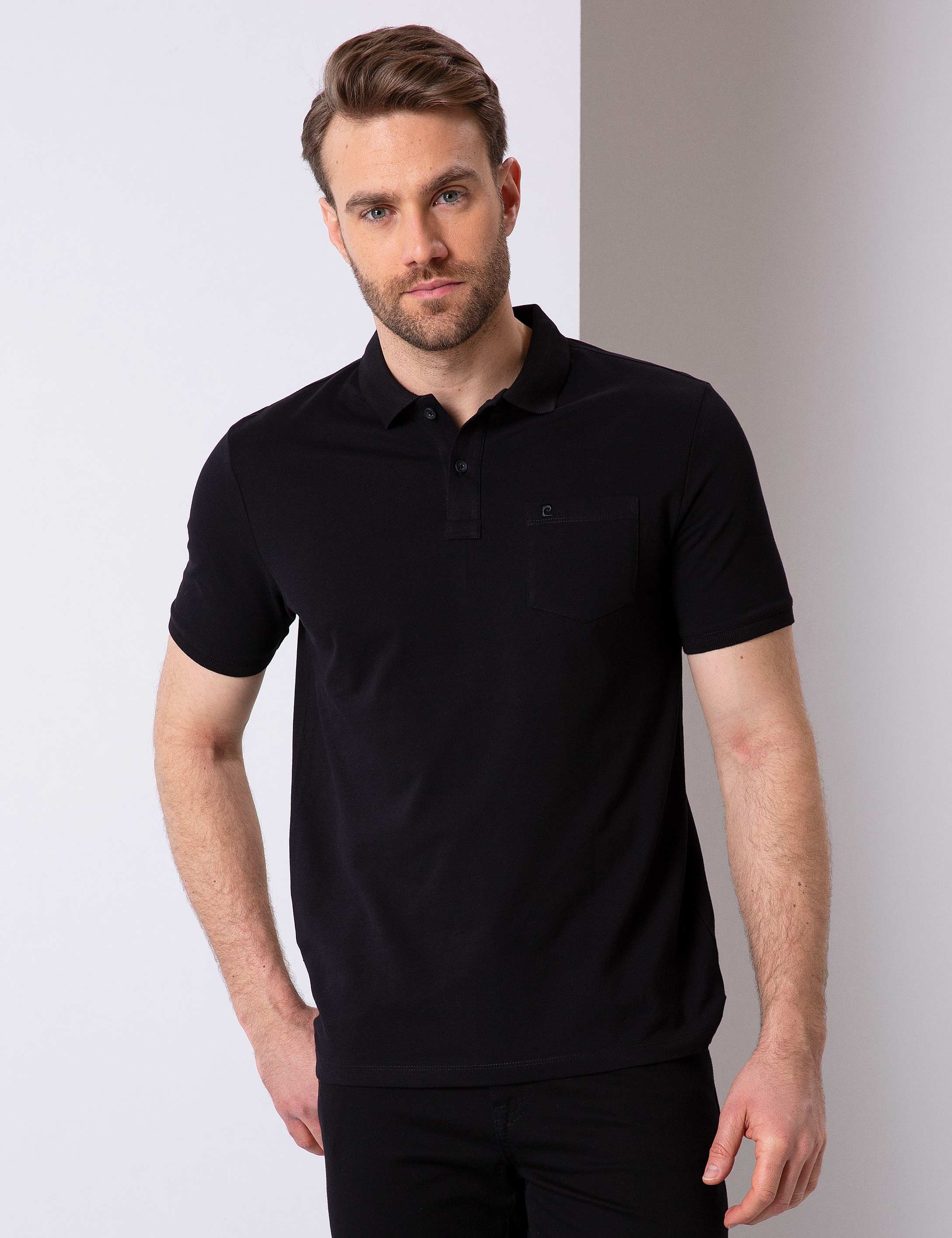 Siyah Regular Fit Basic Polo Yaka T-Shirt