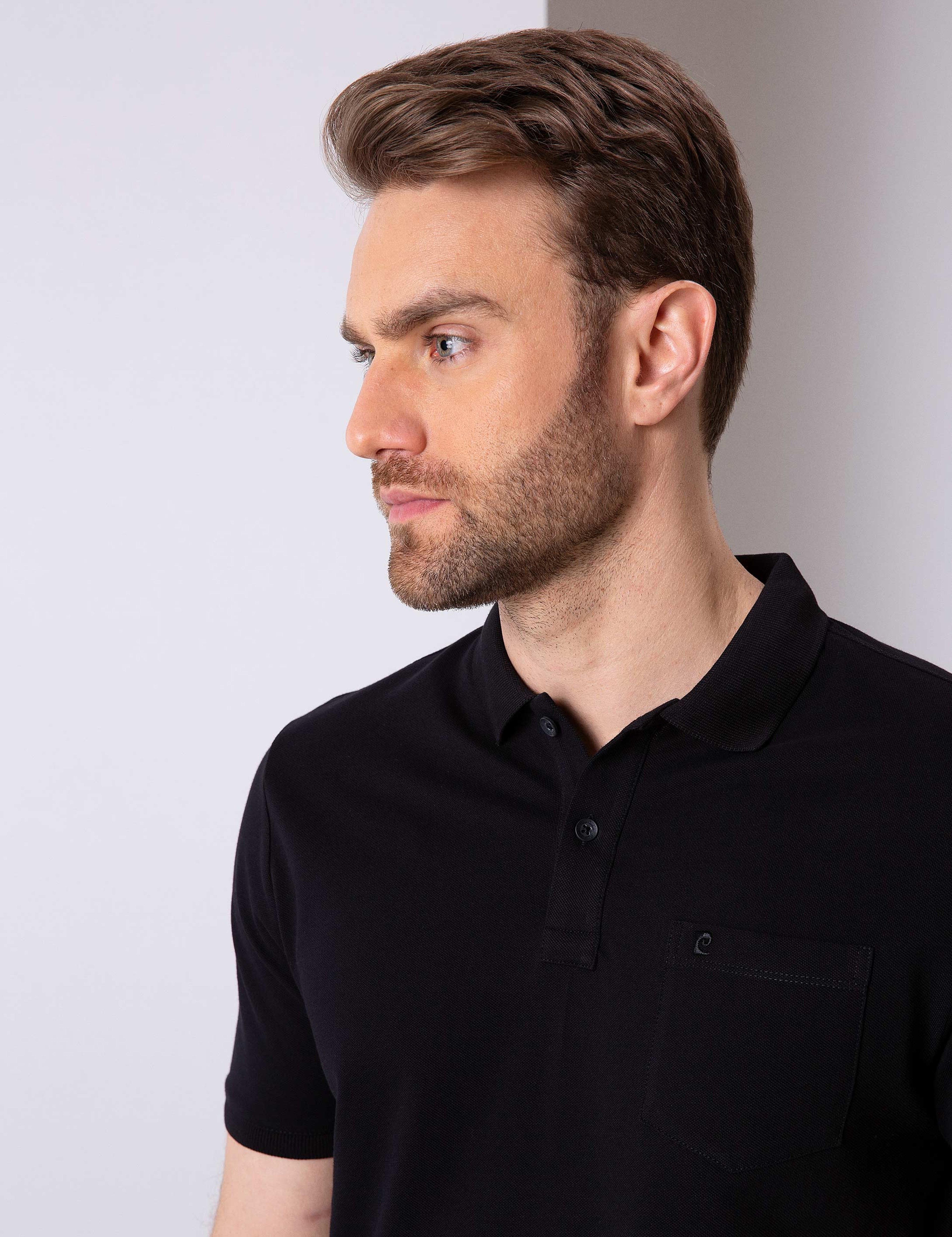 Siyah Regular Fit Basic Polo Yaka T-Shirt - Image 1