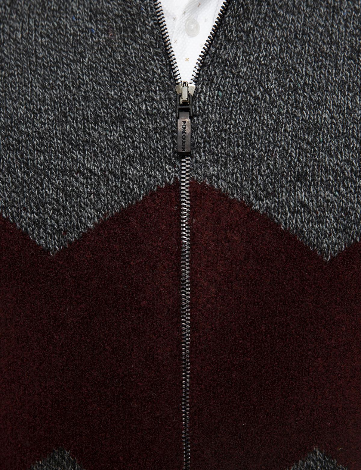 Gri Slim Fit Yün Karışımlı Fermuarlı Triko Hırka - 50208779013