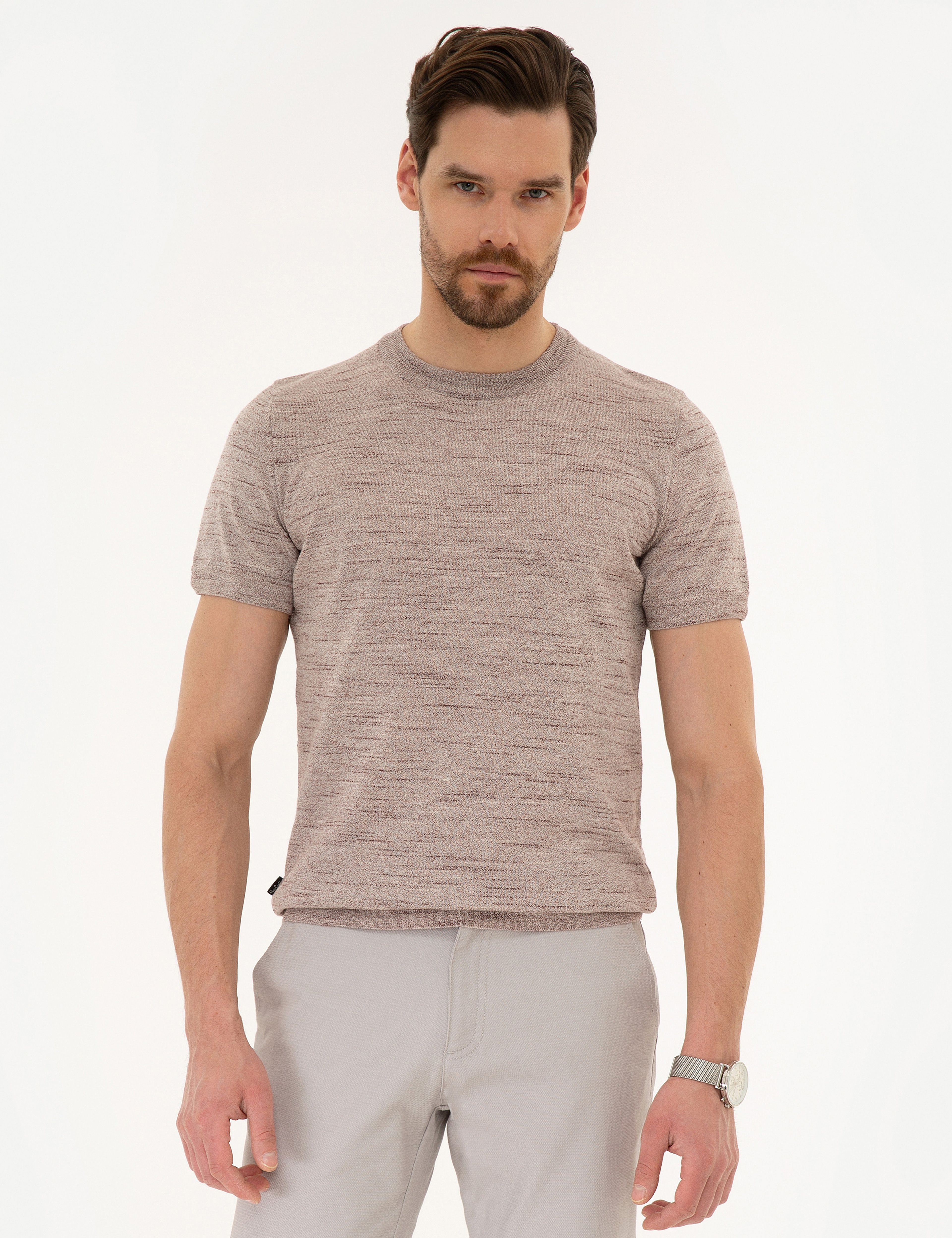 Gül Kurusu Slim Fit Bisiklet Yaka Triko Tişört - Image 2
