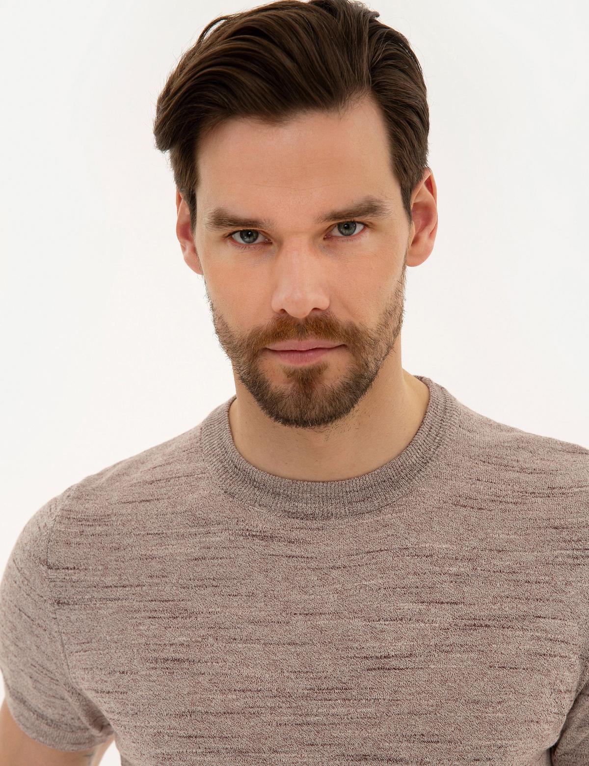 Gül Kurusu Slim Fit Bisiklet Yaka Triko Tişört - 50222983035