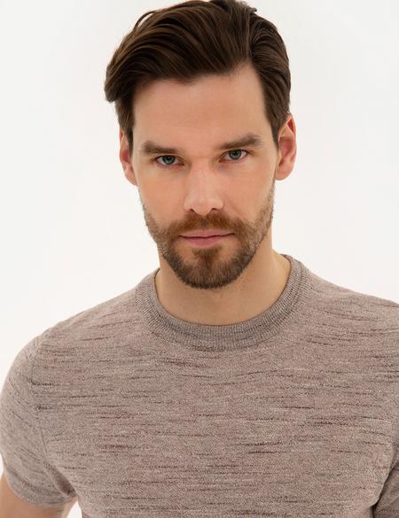 Gül Kurusu Slim Fit Bisiklet Yaka Triko Tişört - 50222983035