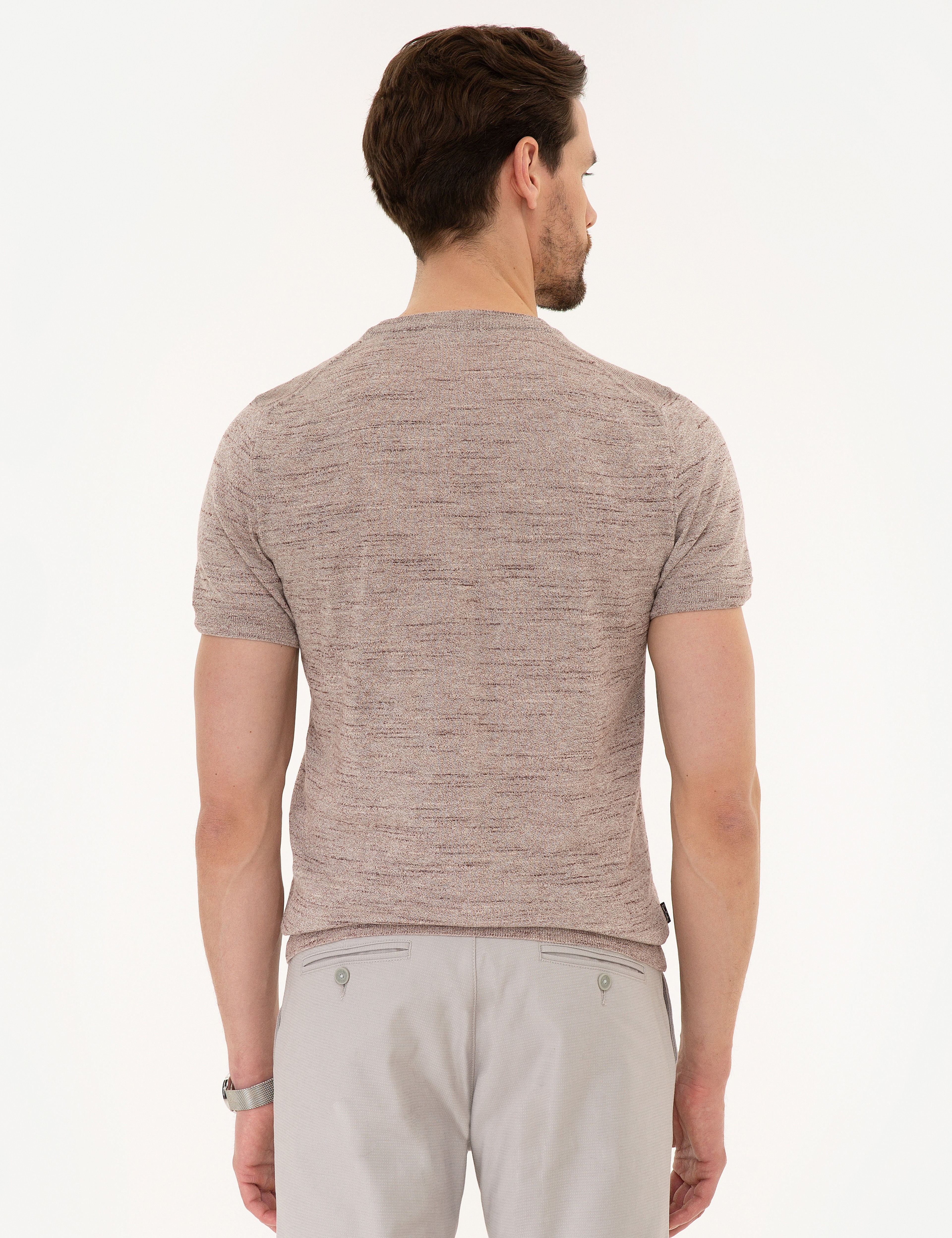 Gül Kurusu Slim Fit Bisiklet Yaka Triko Tişört