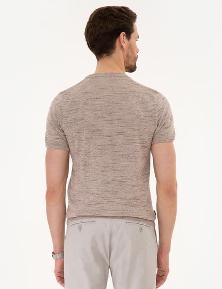 Gül Kurusu Slim Fit Bisiklet Yaka Triko Tişört - 50222983035