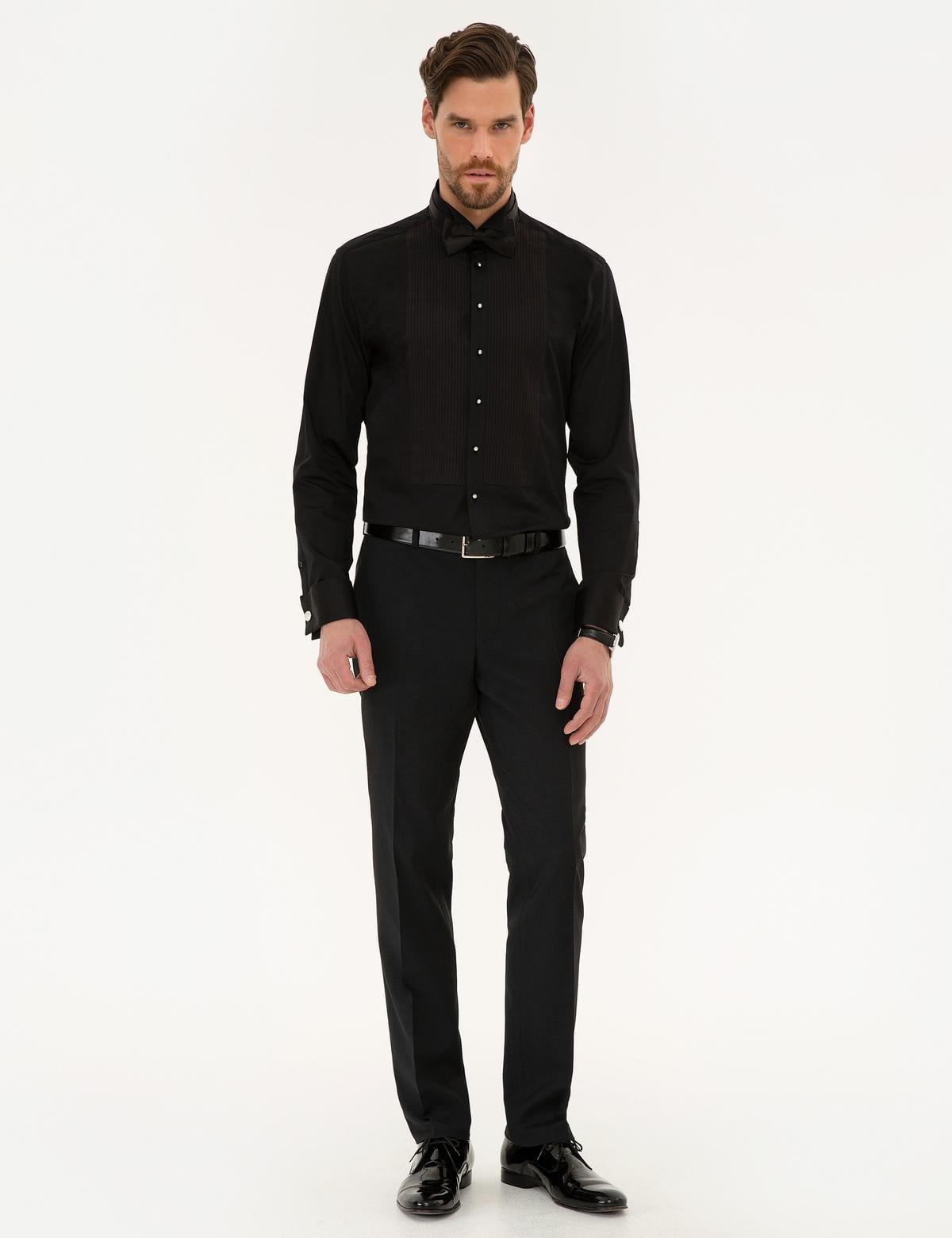 Siyah Slim Fit Smokin Gömlek - 50223005020