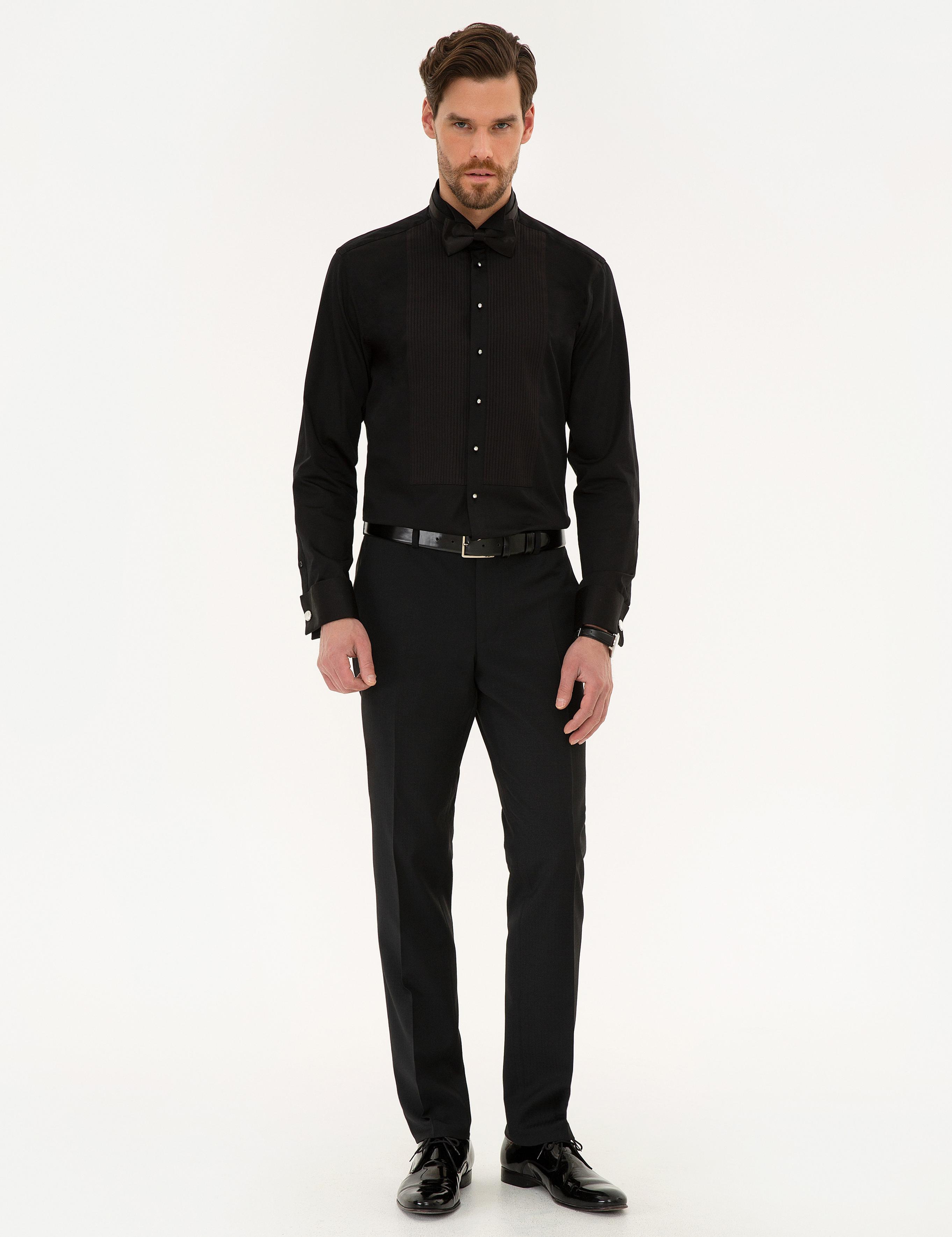 Siyah Slim Fit Smokin Gömlek