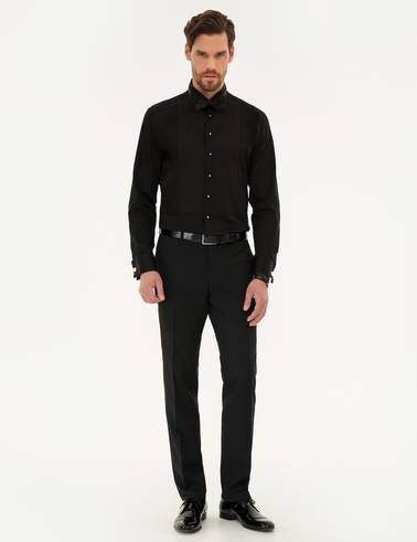 Siyah Slim Fit Smokin Gömlek