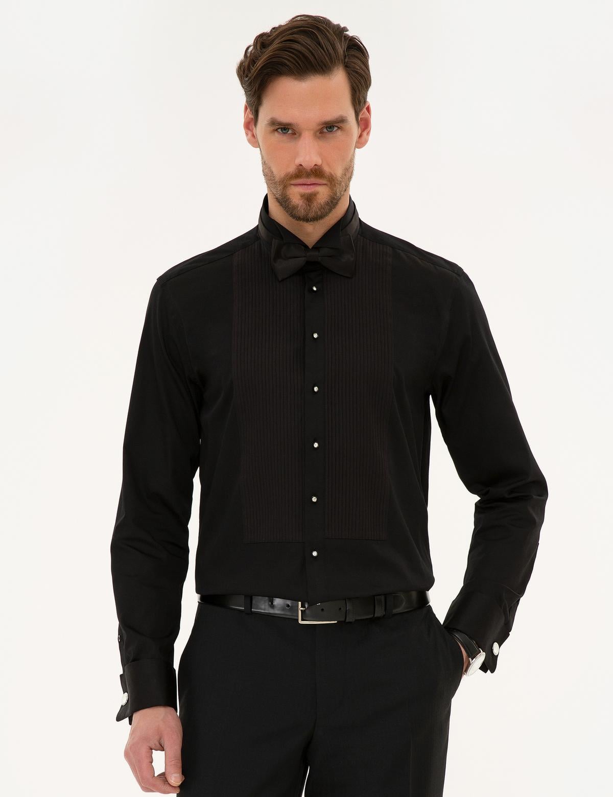 Siyah Slim Fit Smokin Gömlek - 50223005020