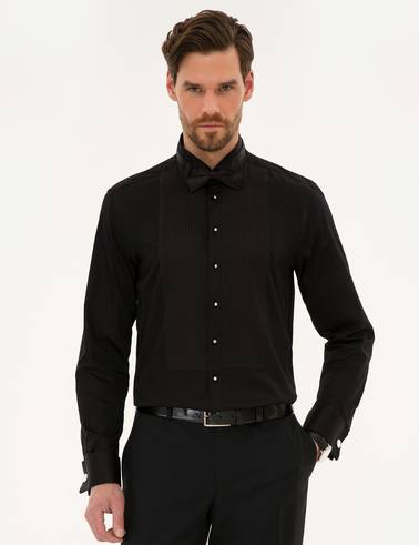 Siyah Slim Fit Smokin Gömlek
