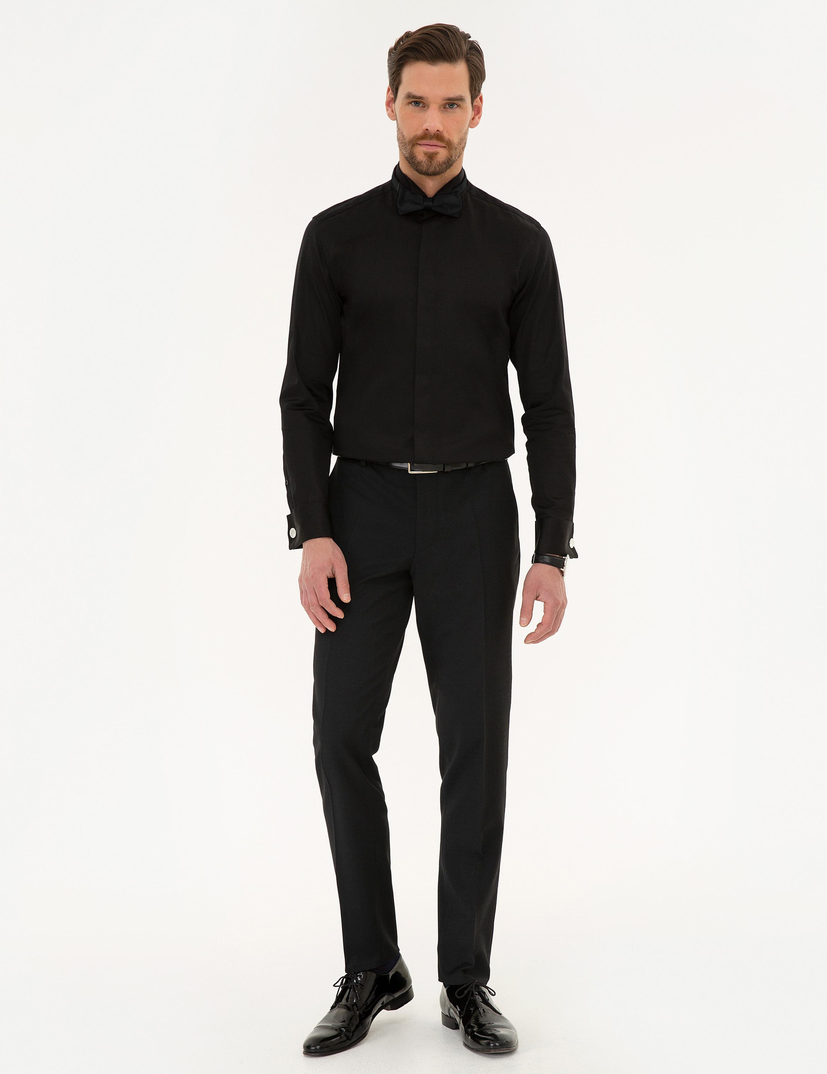 Siyah Slim Fit Smokin Gömlek