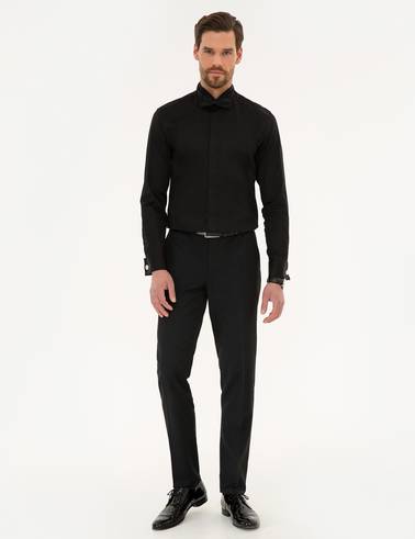 Siyah Slim Fit Smokin Gömlek