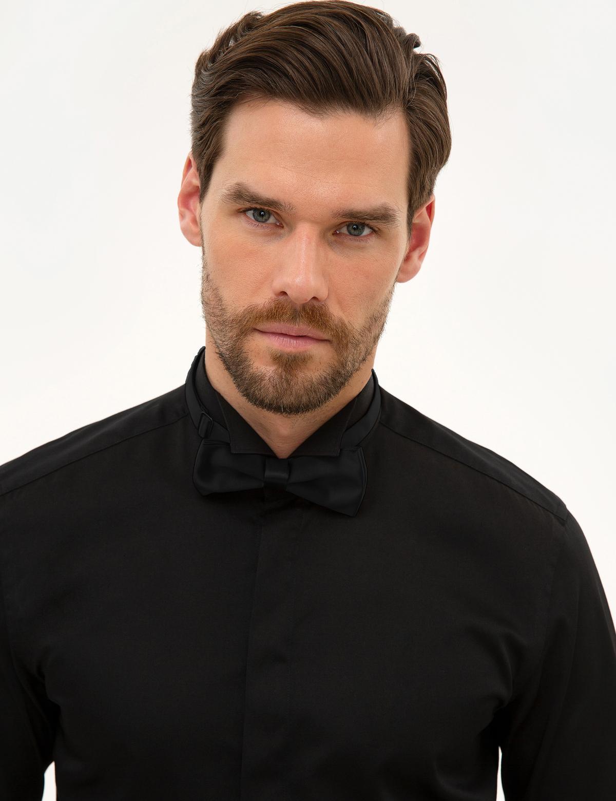 Siyah Slim Fit Smokin Gömlek - 50223104016