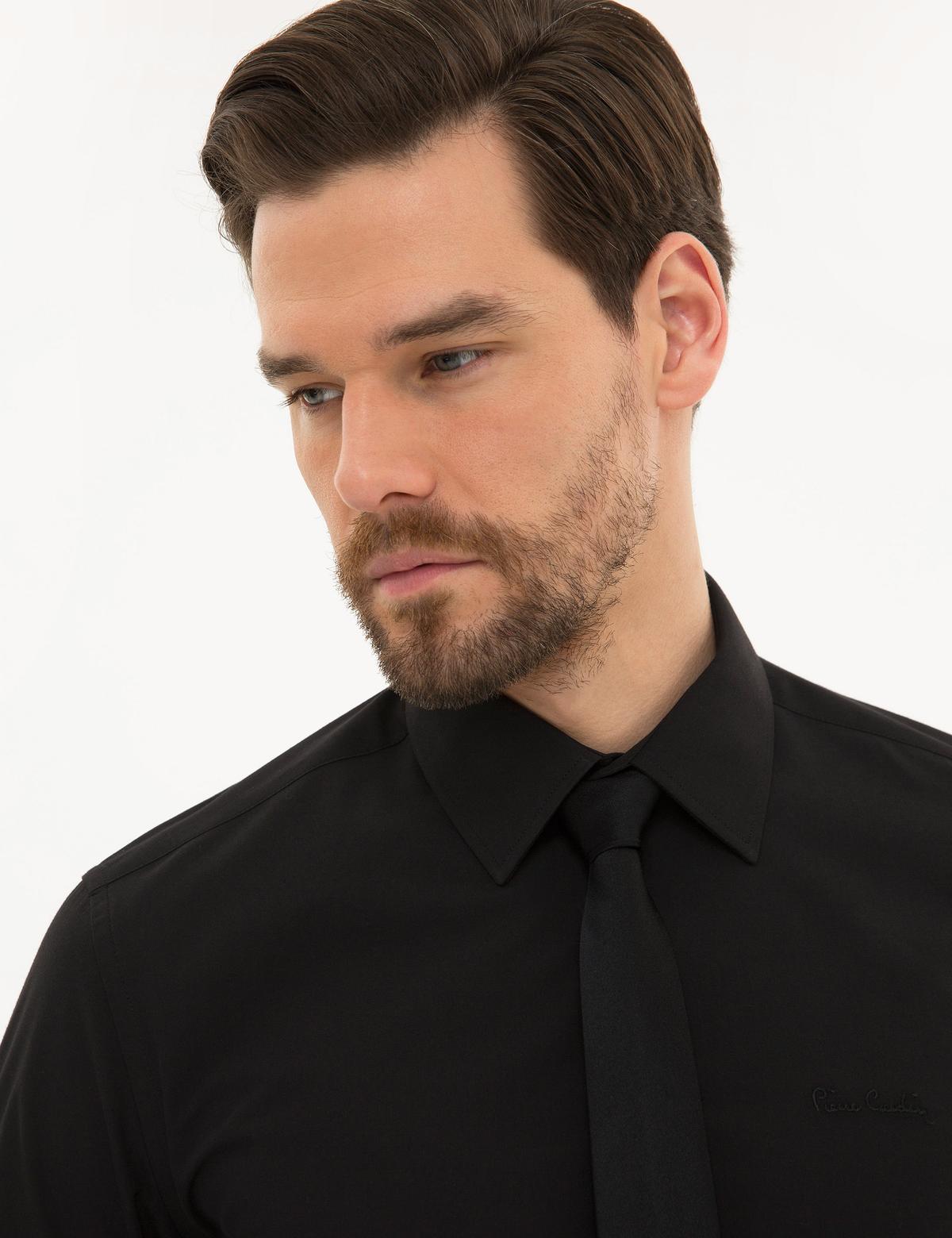 Siyah Slim Fit Uzun Kollu Basic Gömlek - 50223121015