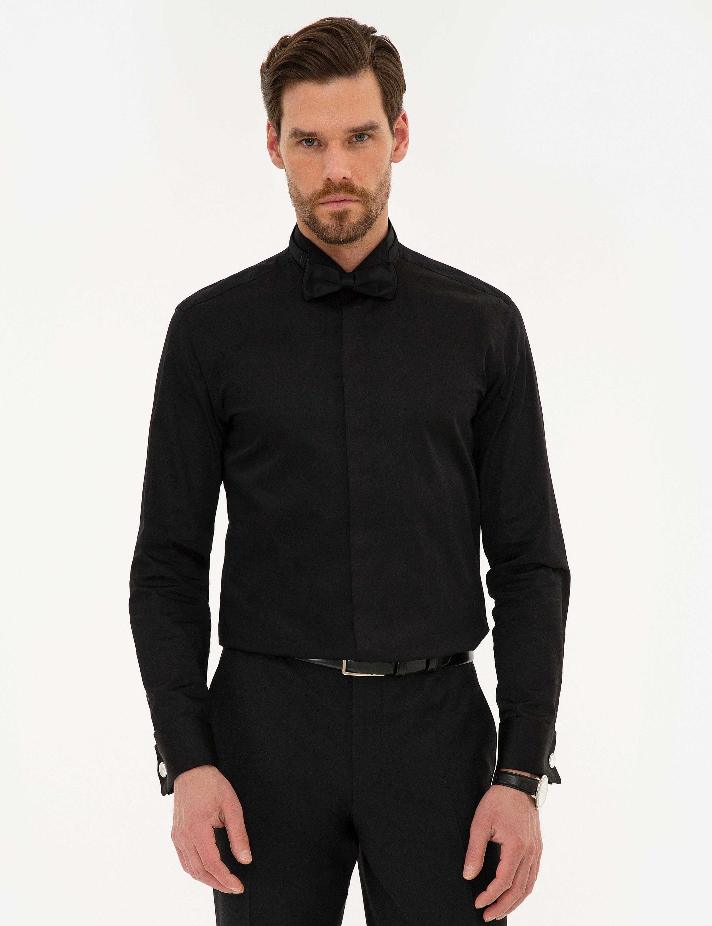 Siyah Slim Fit Smokin Gömlek