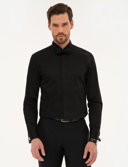 Siyah Slim Fit Smokin Gömlek - 50223104016