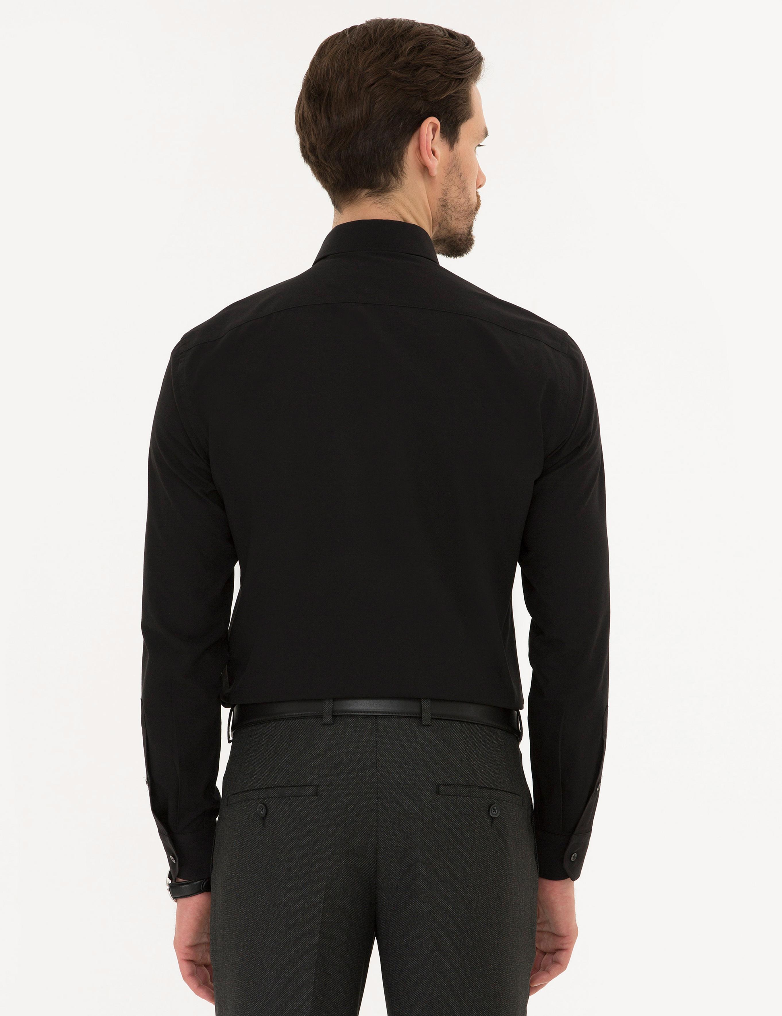 Siyah Slim Fit Uzun Kollu Basic Gömlek