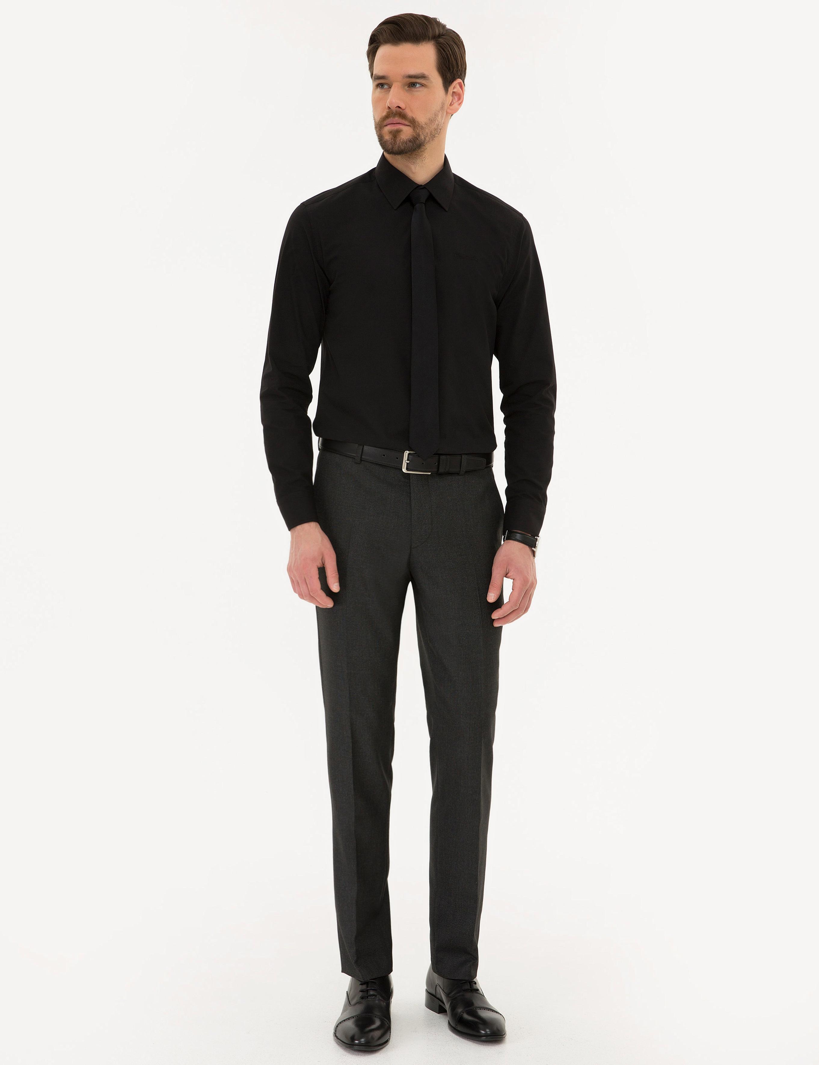 Siyah Slim Fit Uzun Kollu Basic Gömlek