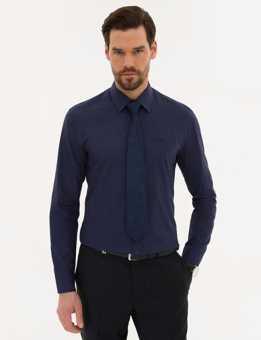Lacivert Slim Fit Uzun Kollu Basic Gömlek