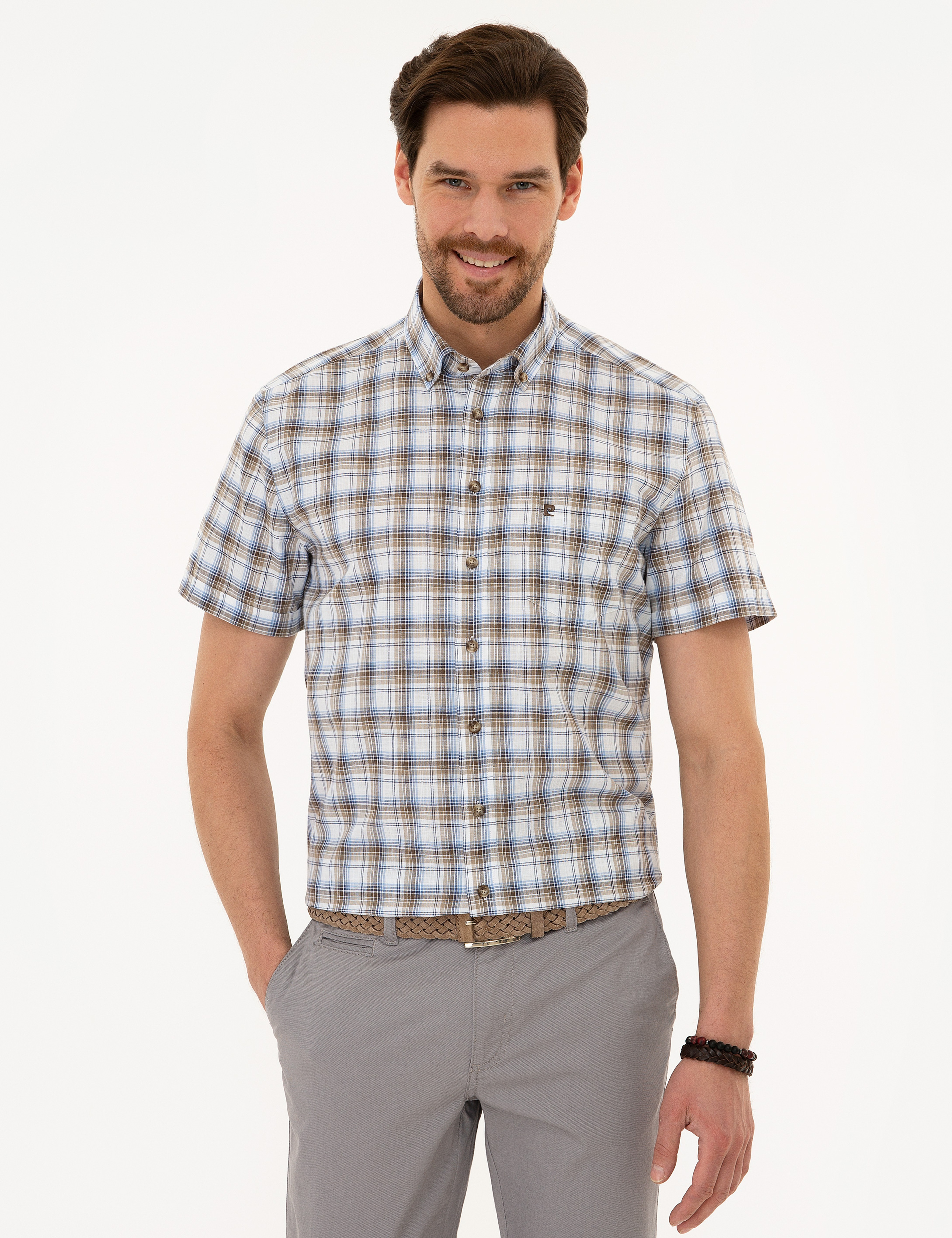 Kahverengi Regular Fit Kısa Kollu Gömlek - Image 4