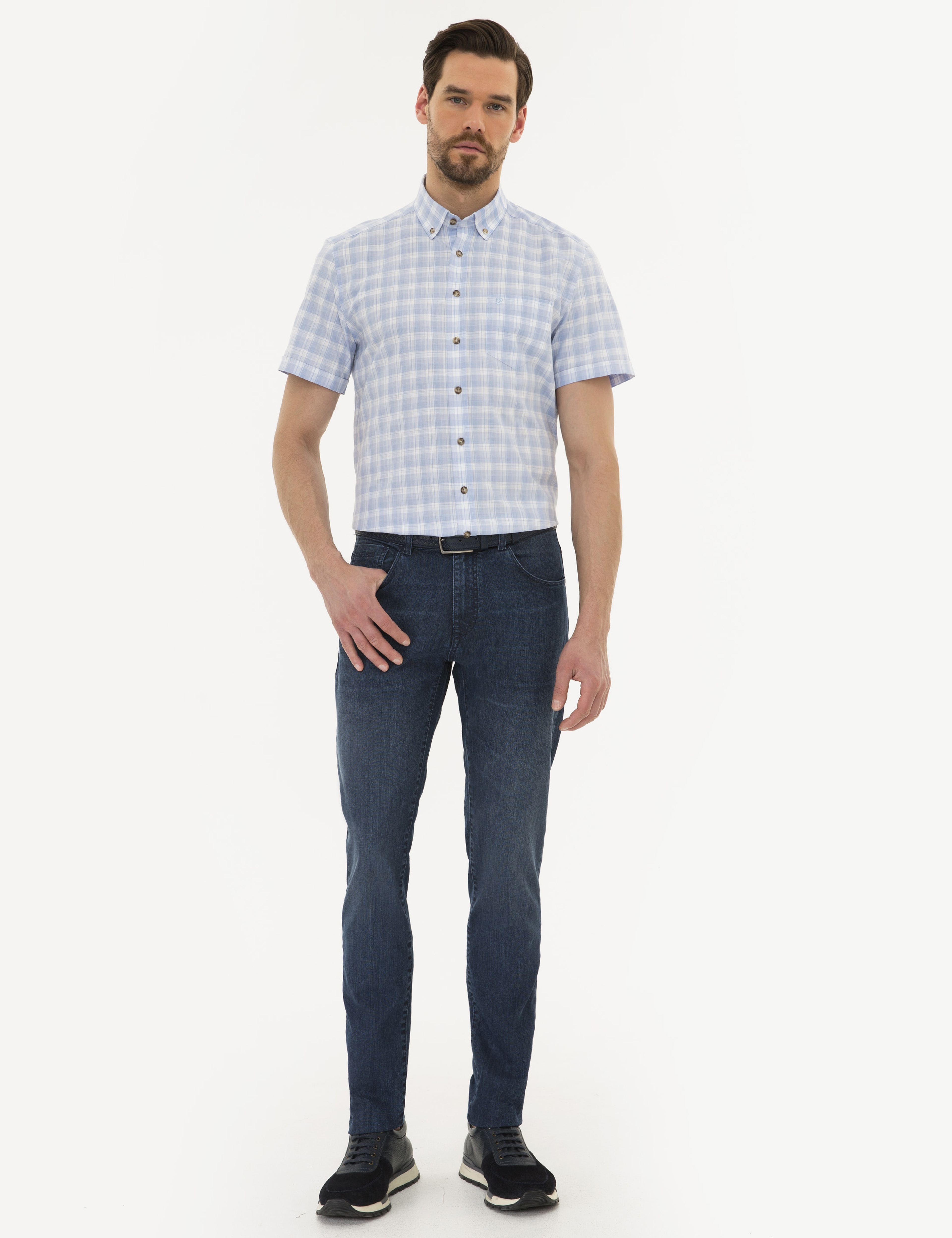 Açık Mavi Regular Fit Kısa Kollu Gömlek - Image 4