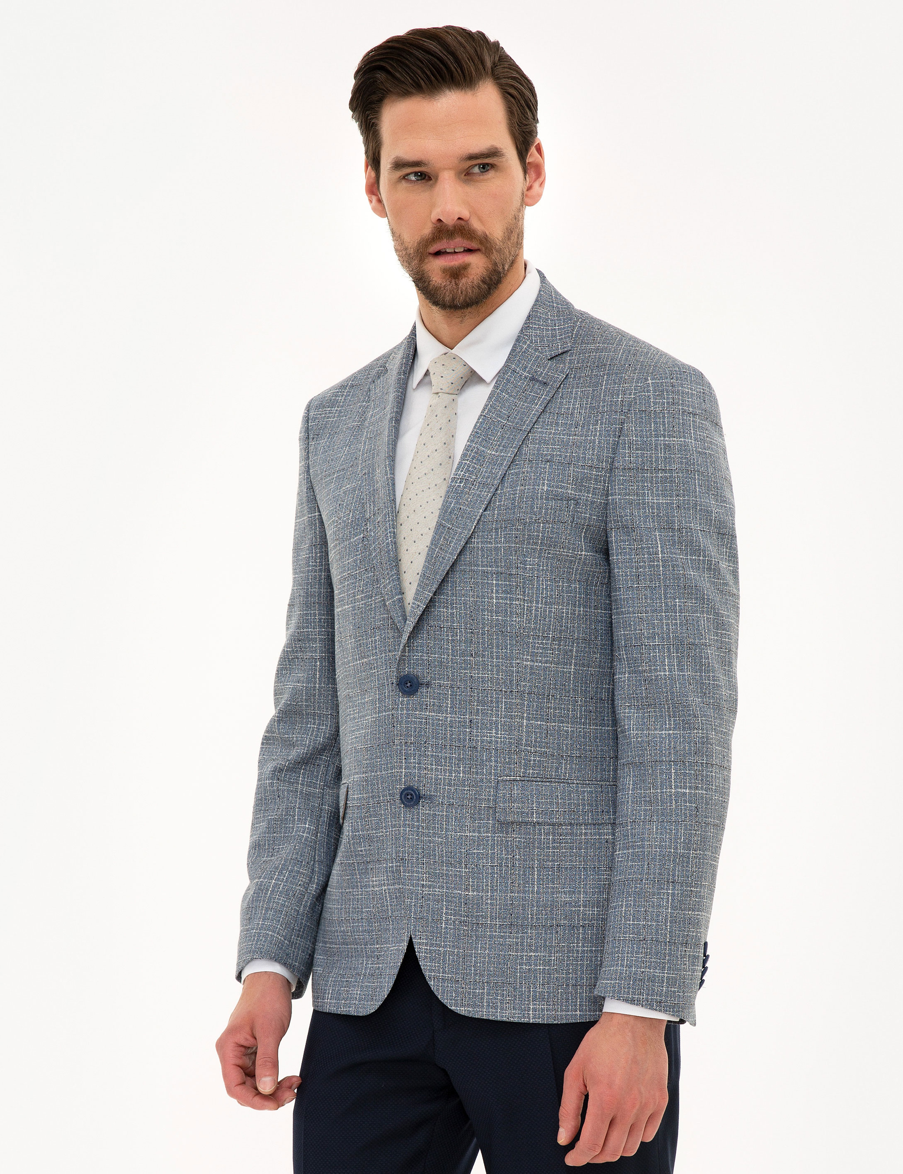 Koyu Mavi Slim Fit Ceket - Image 3