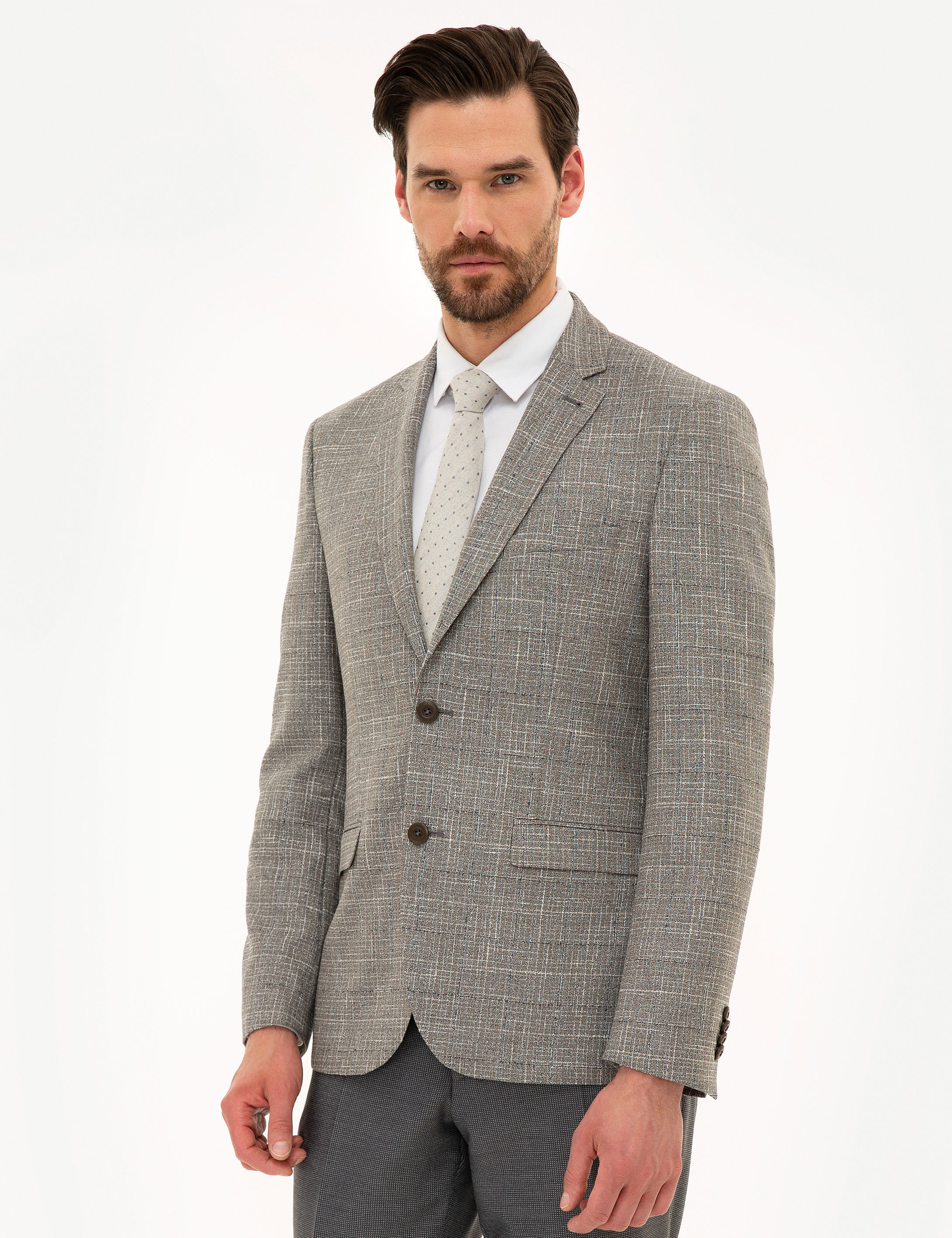 Açık Kahverengi Slim Fit Ceket - Image 3