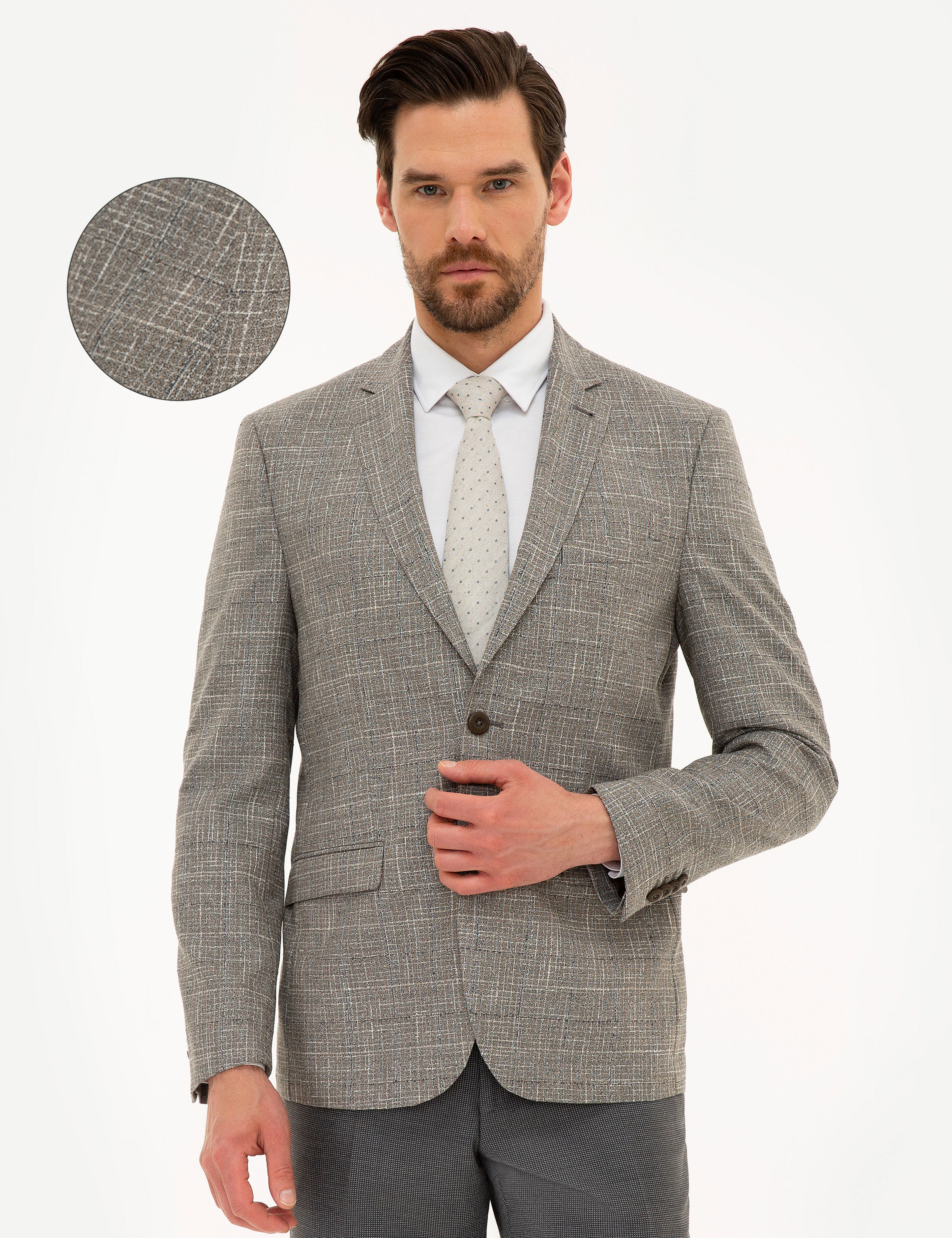 Açık Kahverengi Slim Fit Ceket - Image 1