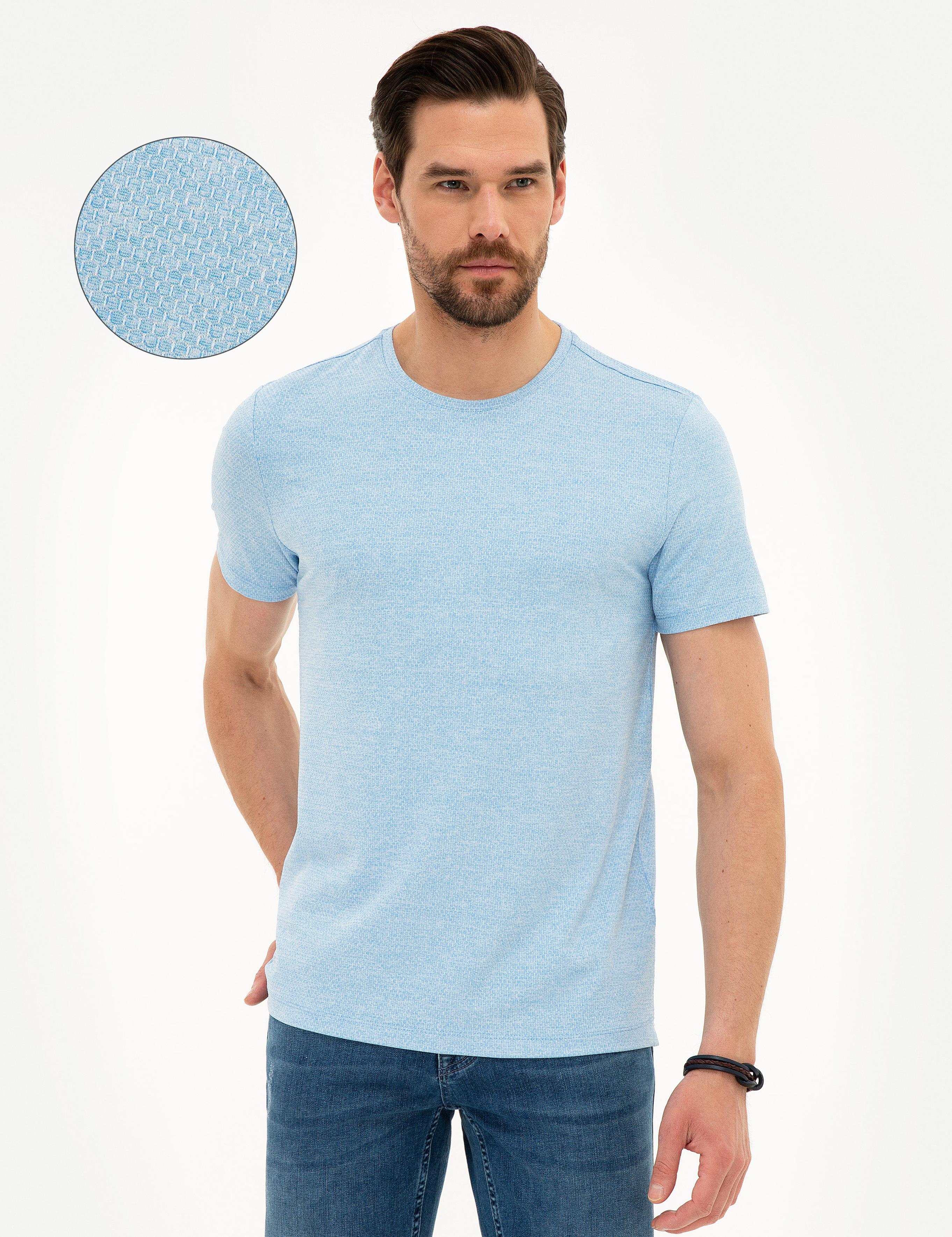 Açık Mavi Slim Fit Bisiklet Yaka T-Shirt