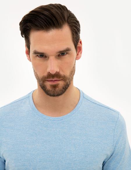 Açık Mavi Slim Fit Bisiklet Yaka T-Shirt - 50223137002