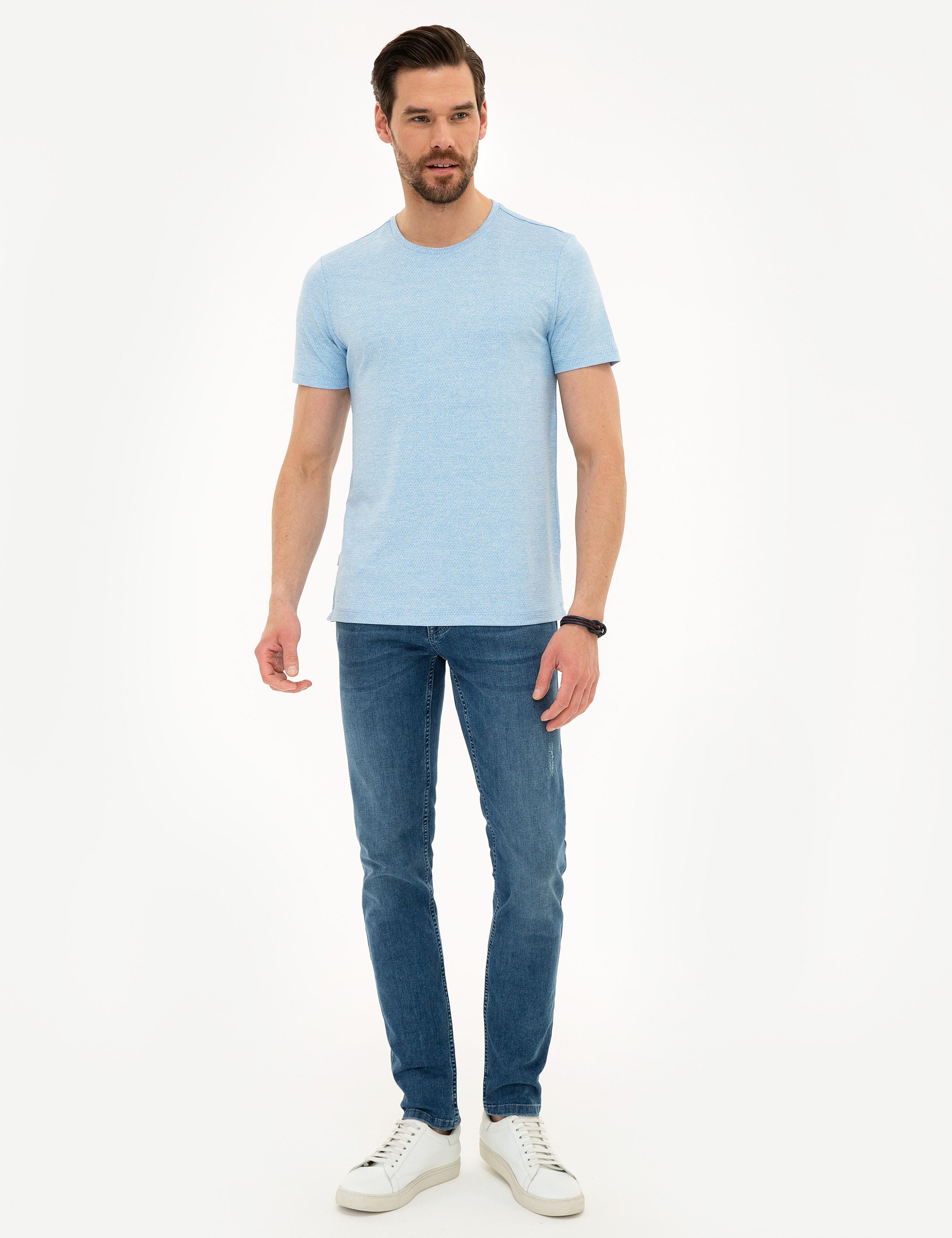 Açık Mavi Slim Fit Bisiklet Yaka T-Shirt