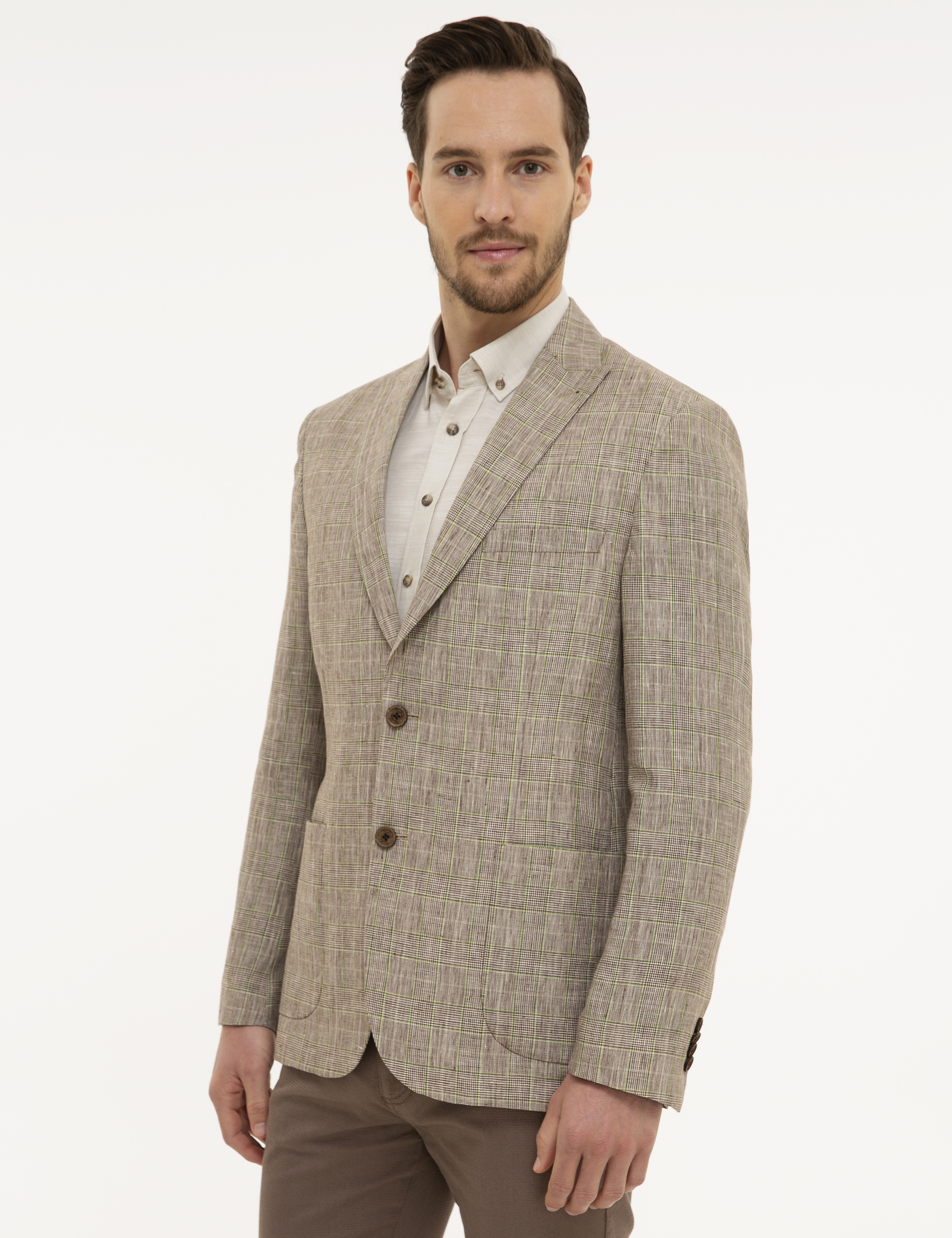 Açık Kahverengi Slim Fit Ceket - Image 1